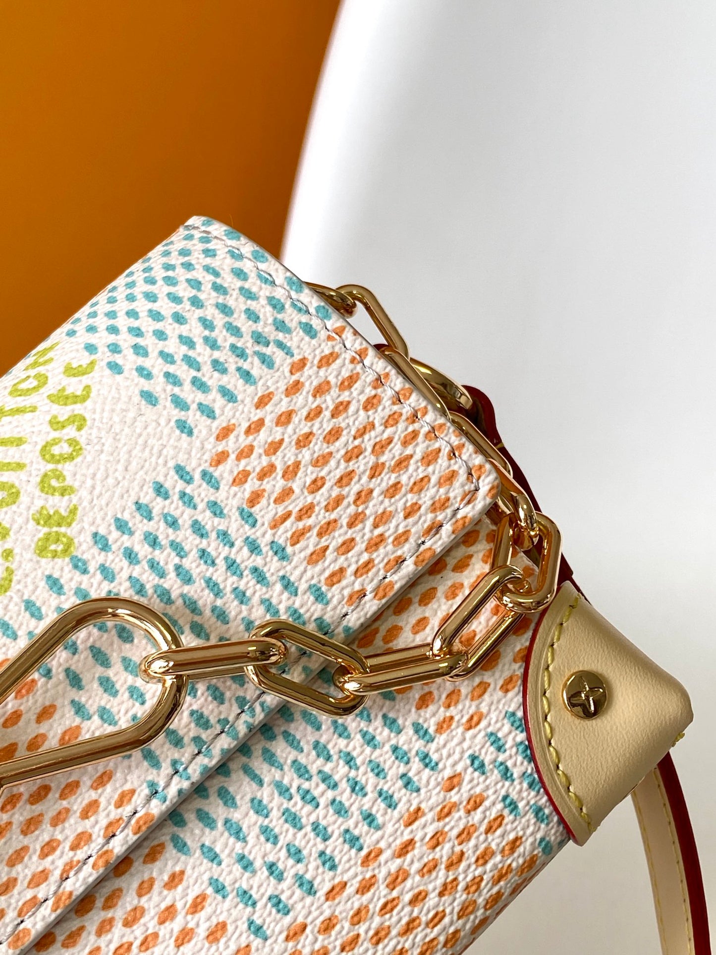 Louis Vuitton Pastel Checkerboard Crossbody Handbag with Gold Chain Detail