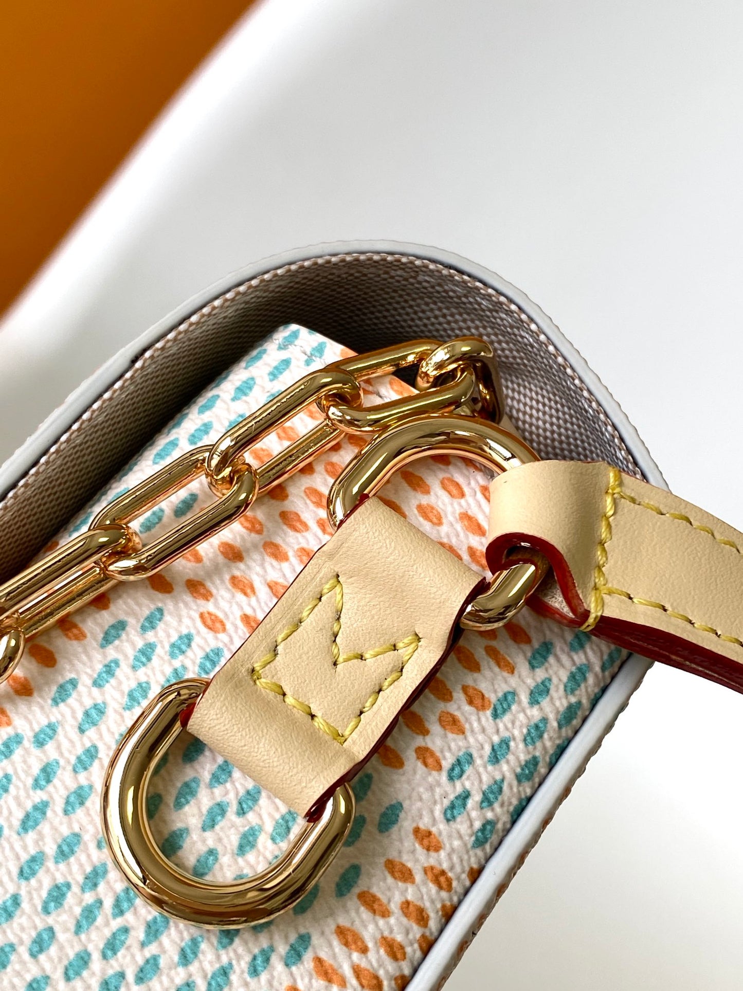 Louis Vuitton Pastel Checkerboard Crossbody Handbag with Gold Chain Detail