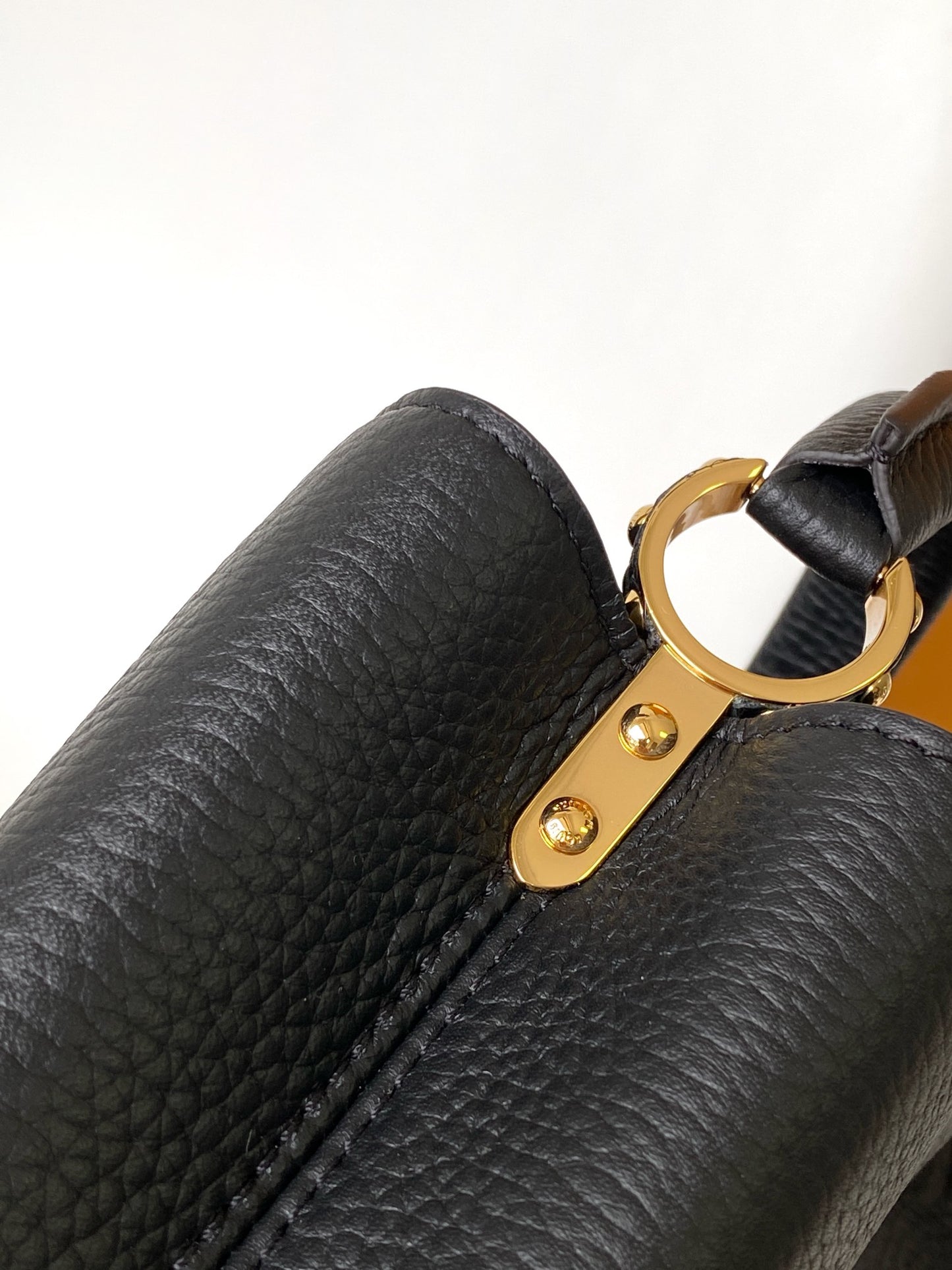 Louis Vuitton Black Textured Leather Top Handle Handbag with Gold V-Hardware