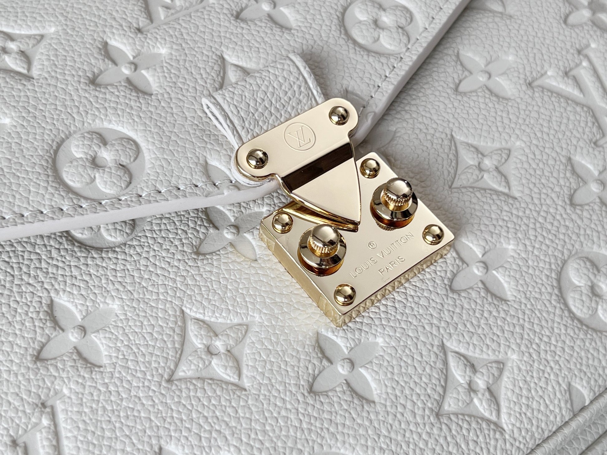 Louis Vuitton White Monogram Embossed Leather Crossbody Bag with Top Handle