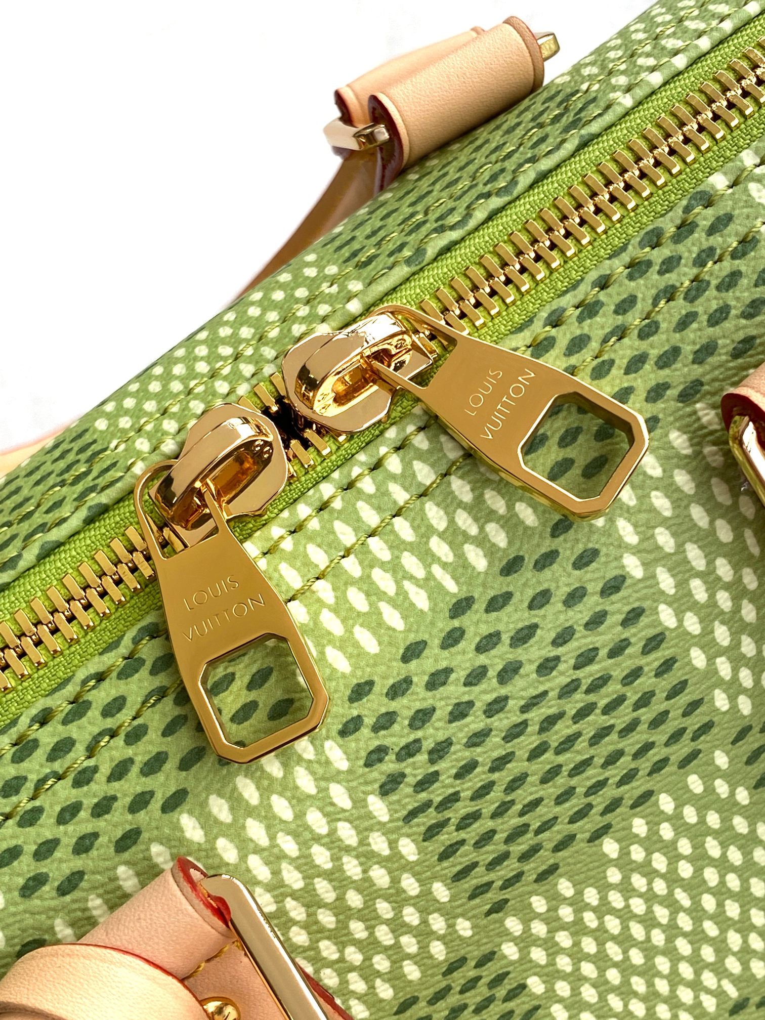 Louis Vuitton Green Checkered Canvas Duffle Handbag with Leather Handles