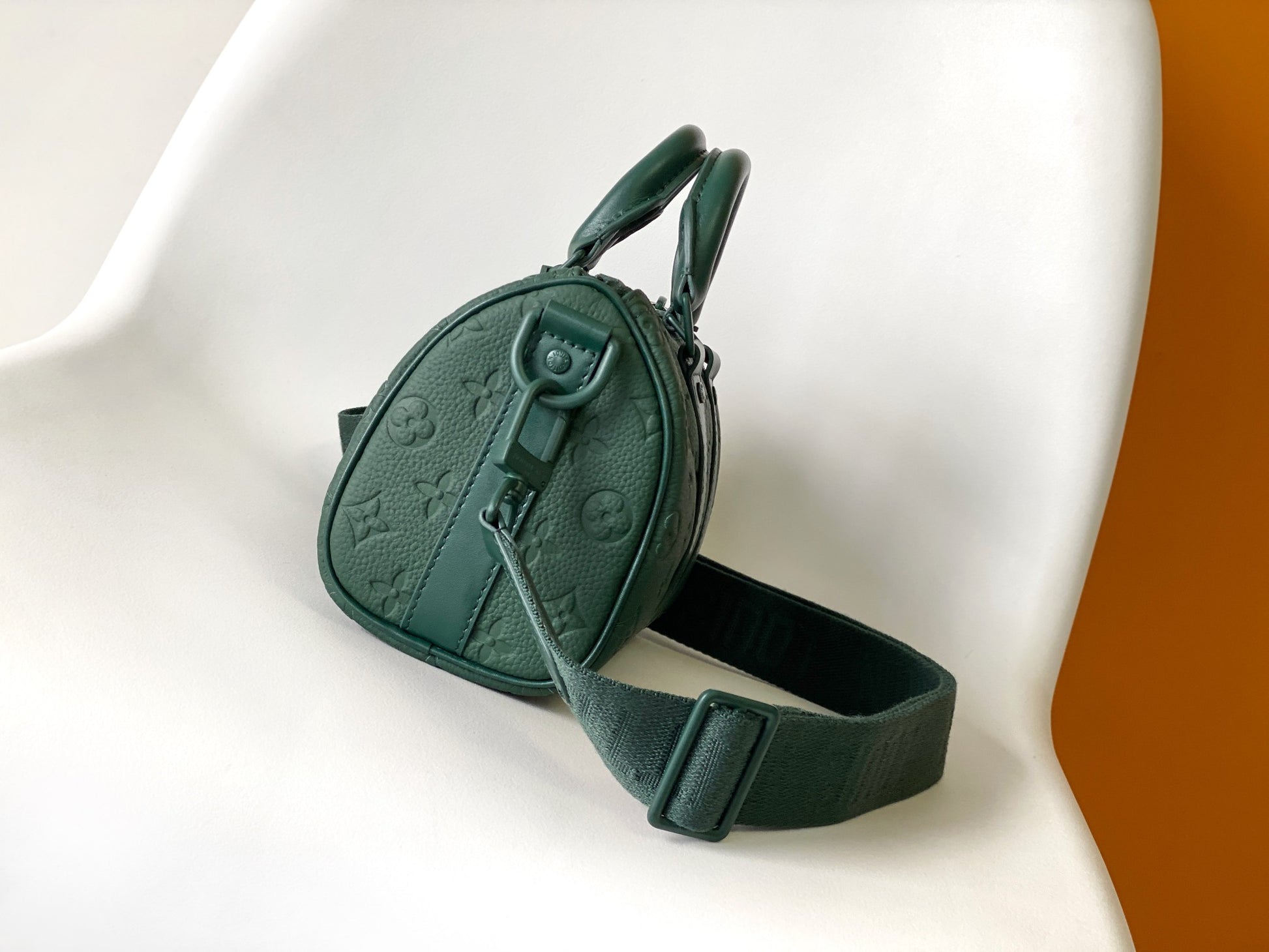 Louis Vuitton Forest Green Embossed Leather Cylinder Crossbody Duffel Bag