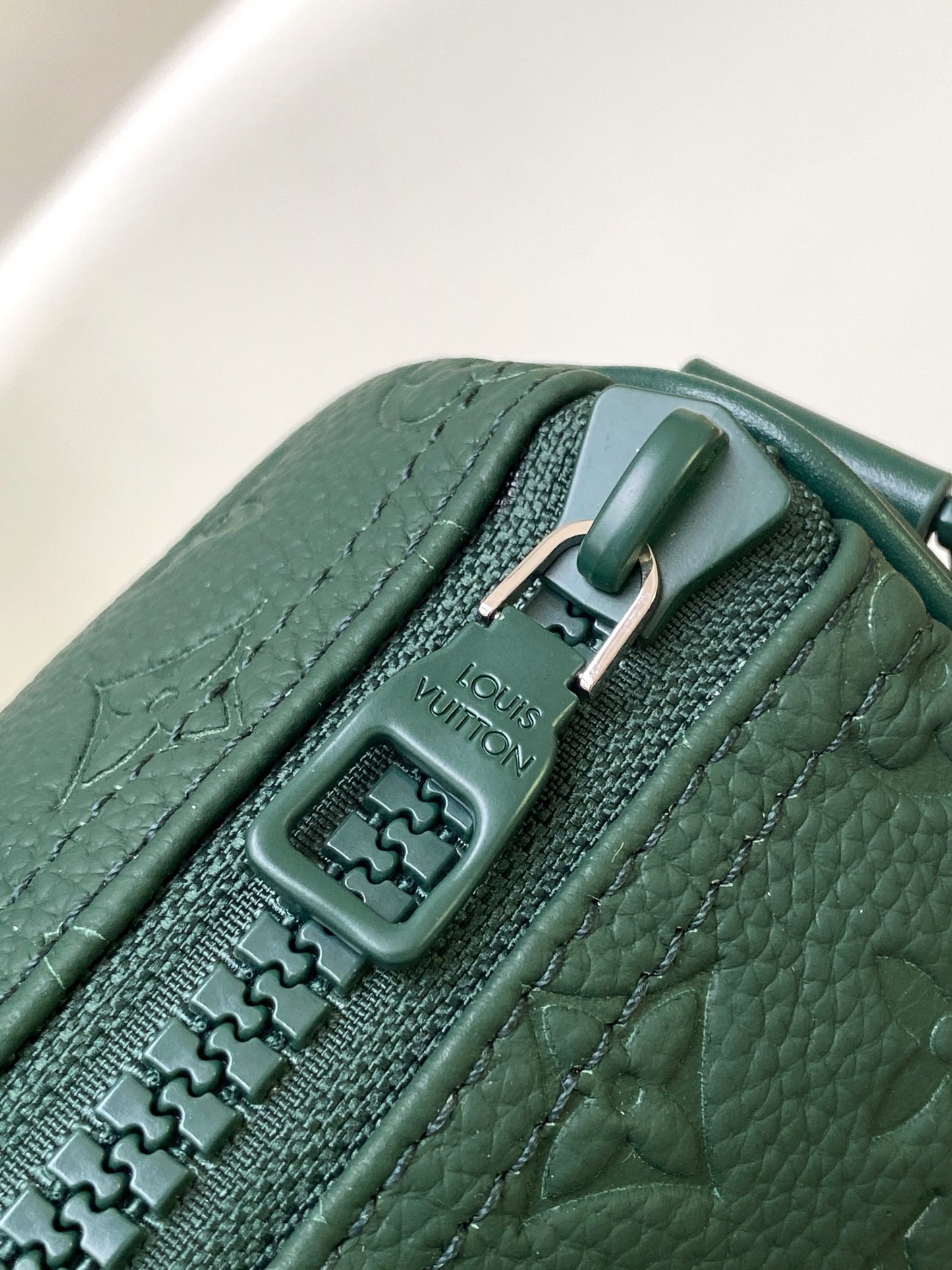 Louis Vuitton Forest Green Embossed Leather Cylinder Crossbody Duffel Bag