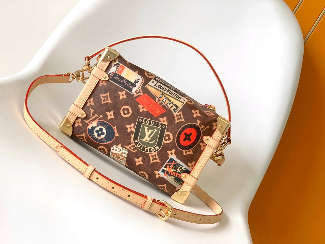 Louis Vuitton Vintage Monogram Trunk Shoulder Bag with Travel Sticker Prints