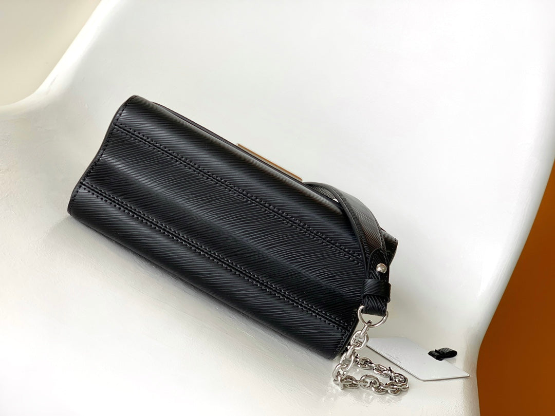 Louis Vuitton Black Textured Leather Crossbody Bag with Silver Chain Strap