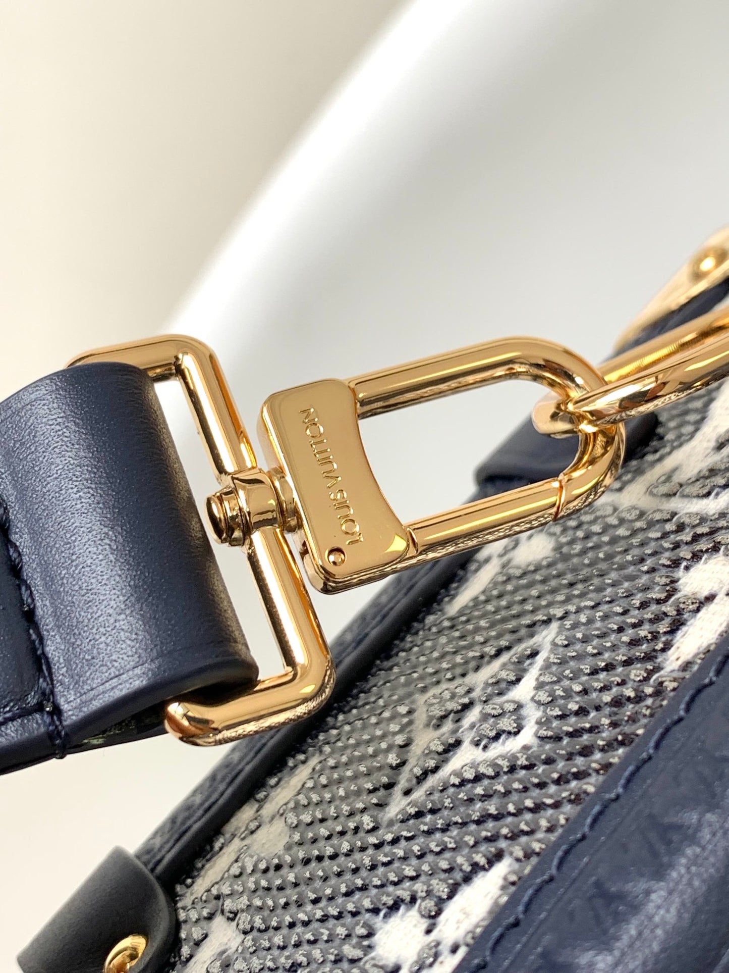Louis Vuitton Navy Blue Denim Monogram Trunk Handbag with Gold Hardware