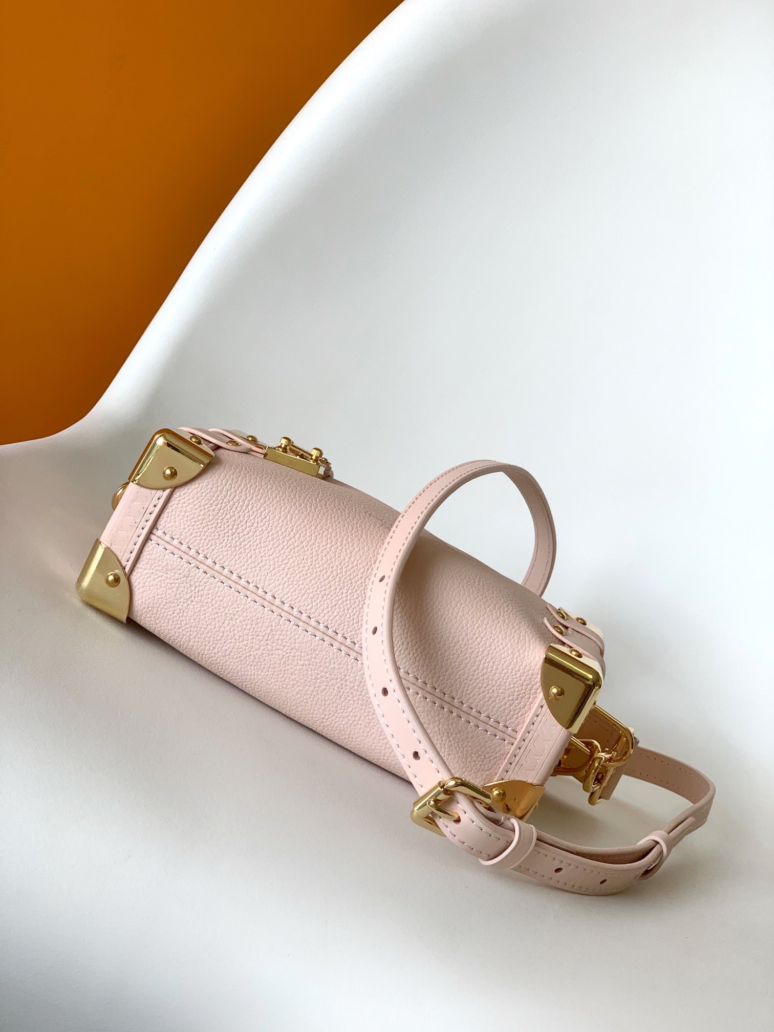 Louis Vuitton Blush Pink Leather Trunk Shoulder Bag with Gold Hardware