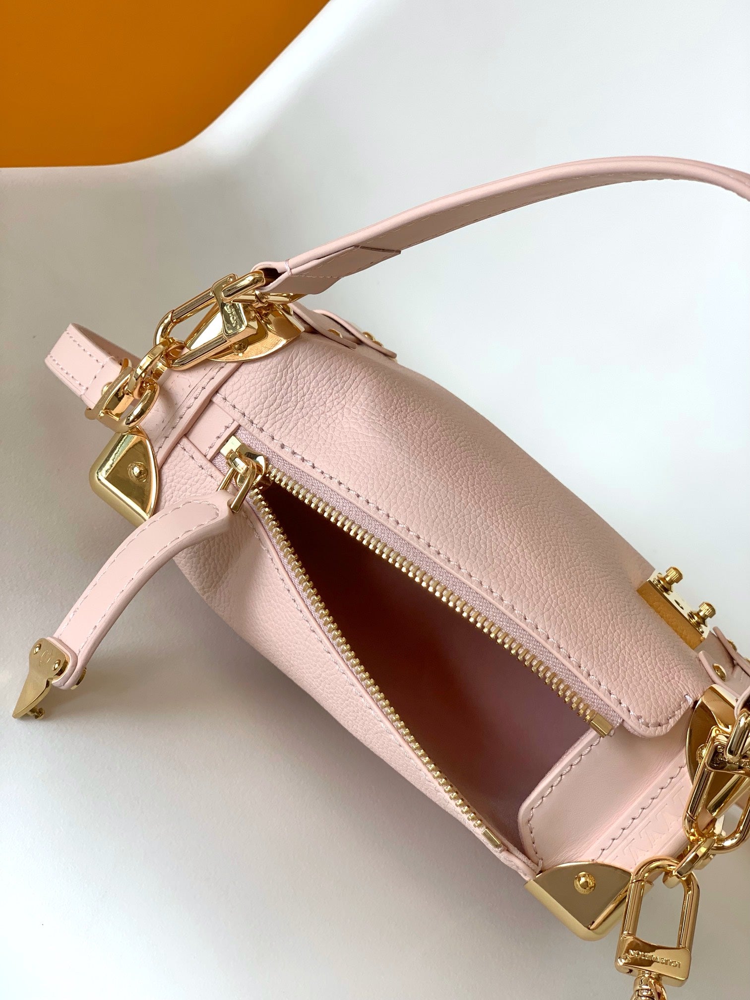 Louis Vuitton Blush Pink Leather Trunk Shoulder Bag with Gold Hardware