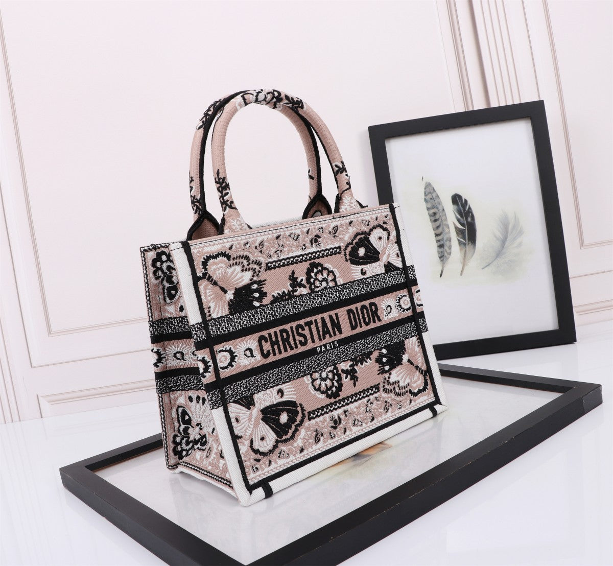 Christian Dior Book Tote with Butterfly Floral Embroidery