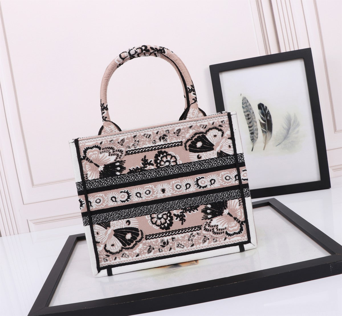 Christian Dior Book Tote with Butterfly Floral Embroidery