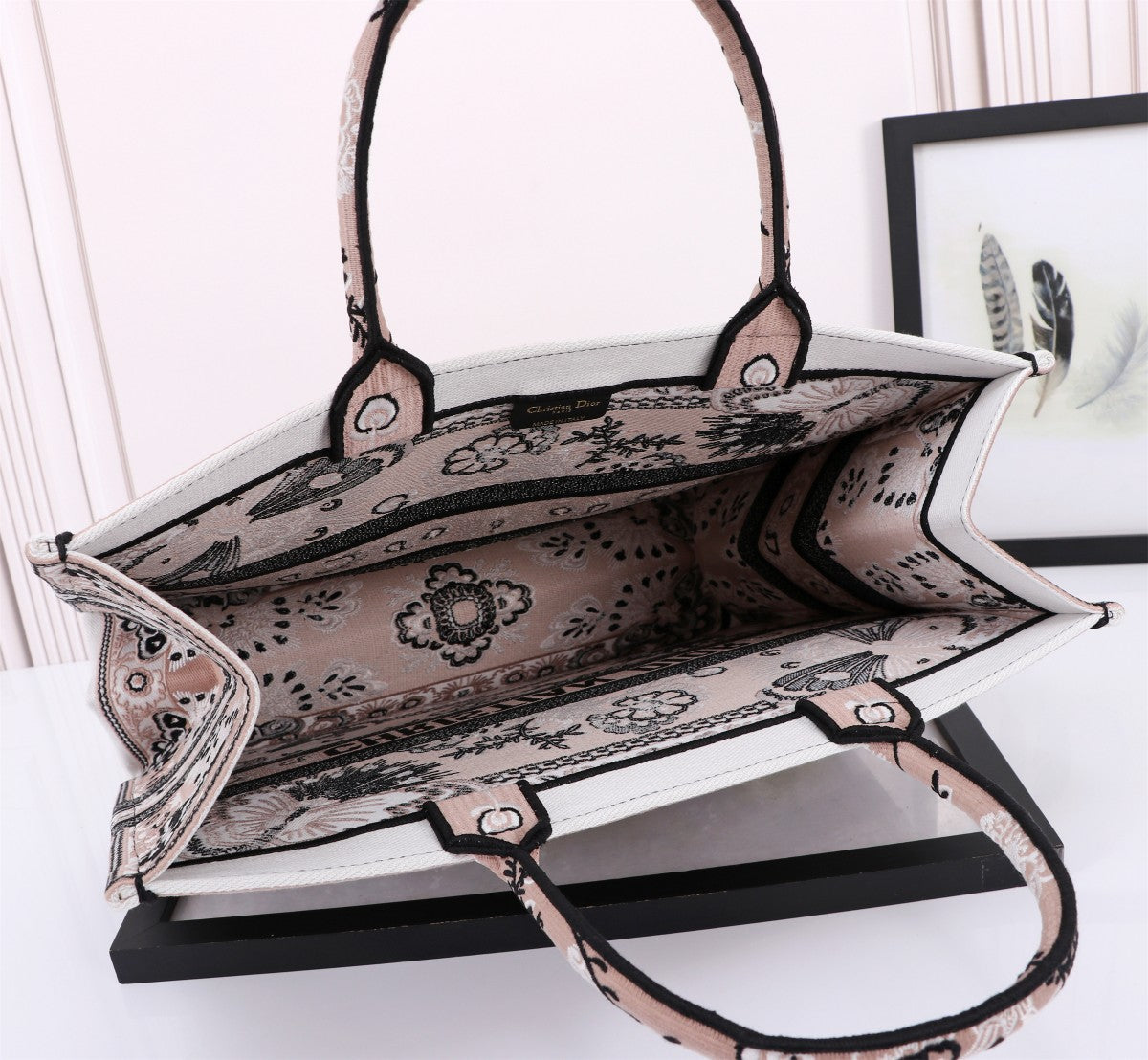 Dior Elegant Embroidered Butterfly Floral Canvas Tote Handbag