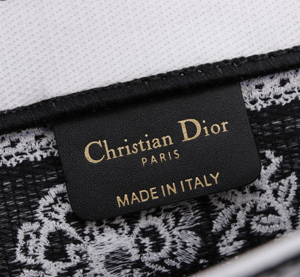 Christian Dior Medium Book Tote Bag - Black & White Embroidered Canvas