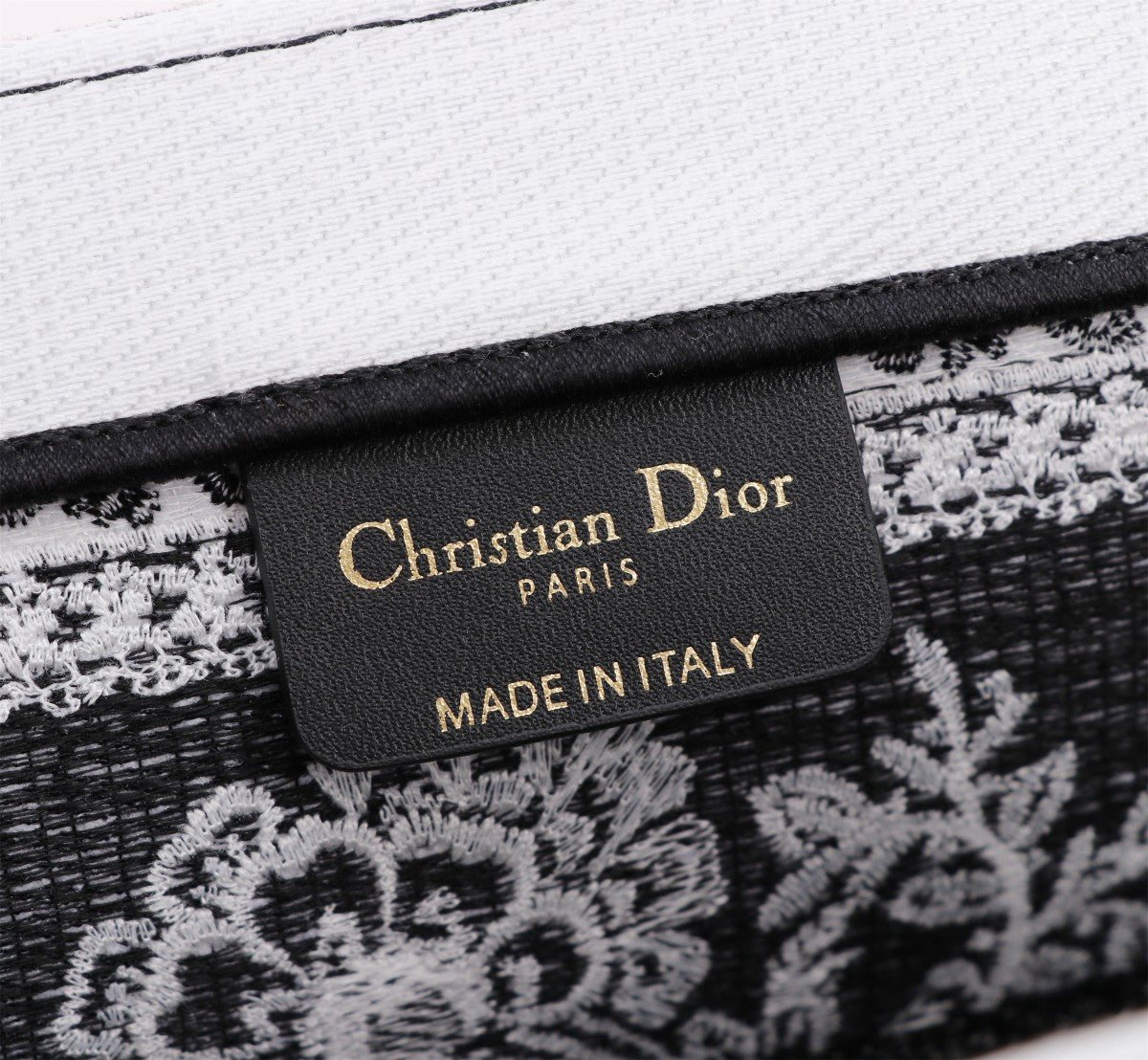 Christian Dior Book Tote Bag - Black and White Butterfly Around The World Embroidery