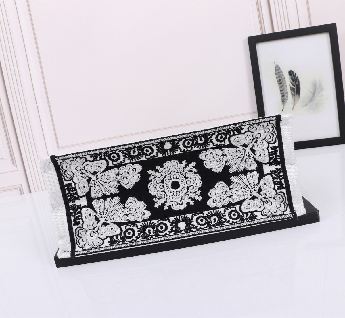 Christian Dior Book Tote Black and White Butterfly Embroidery