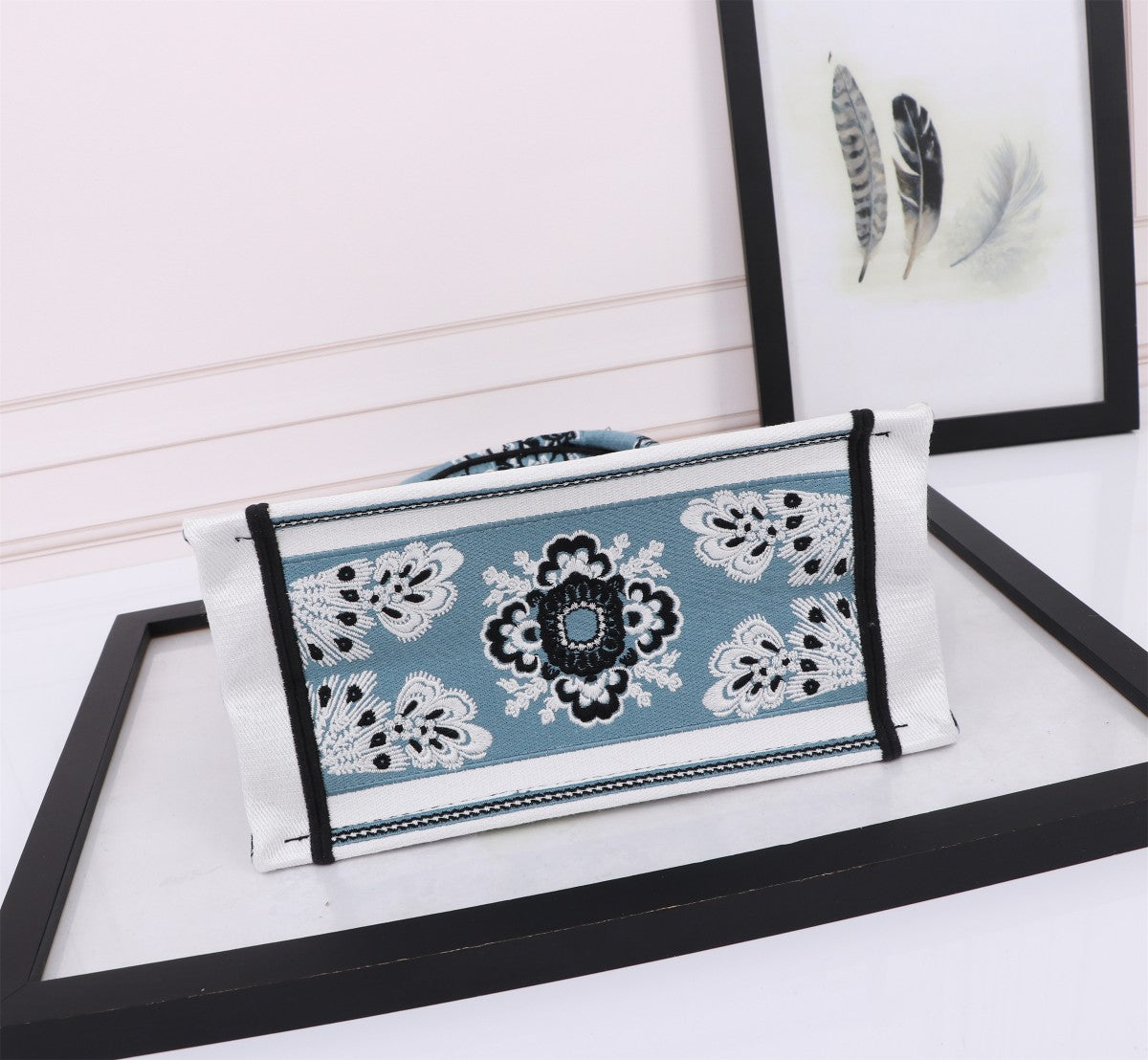 Christian Dior Medium Book Tote - Blue Butterfly Toile de Jouy Embroidered Canvas Bag