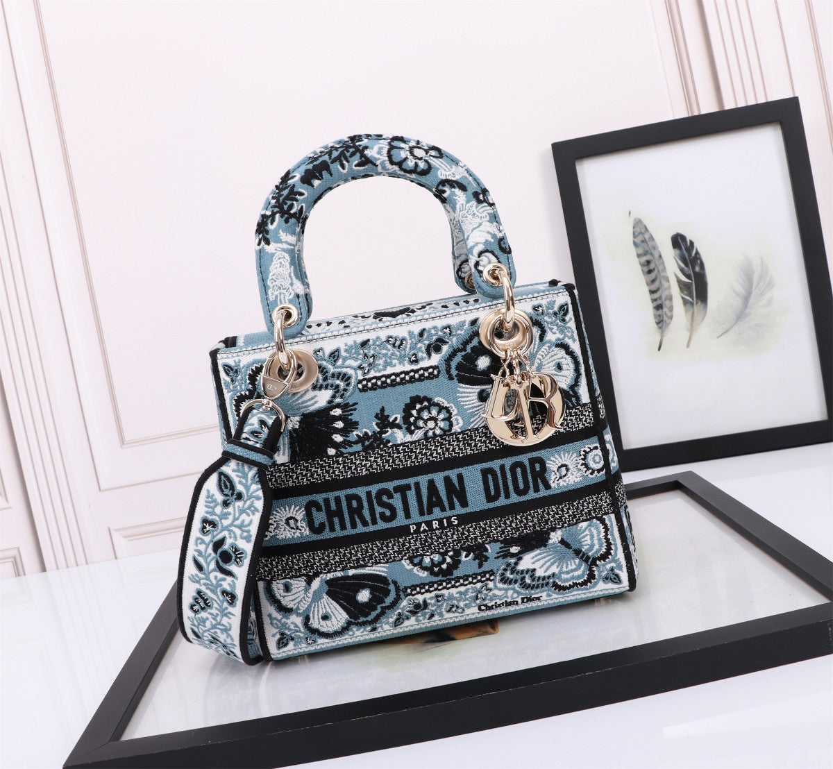 Christian Dior Lady D-Lite Bag - Blue Multi Butterfly Embroidery