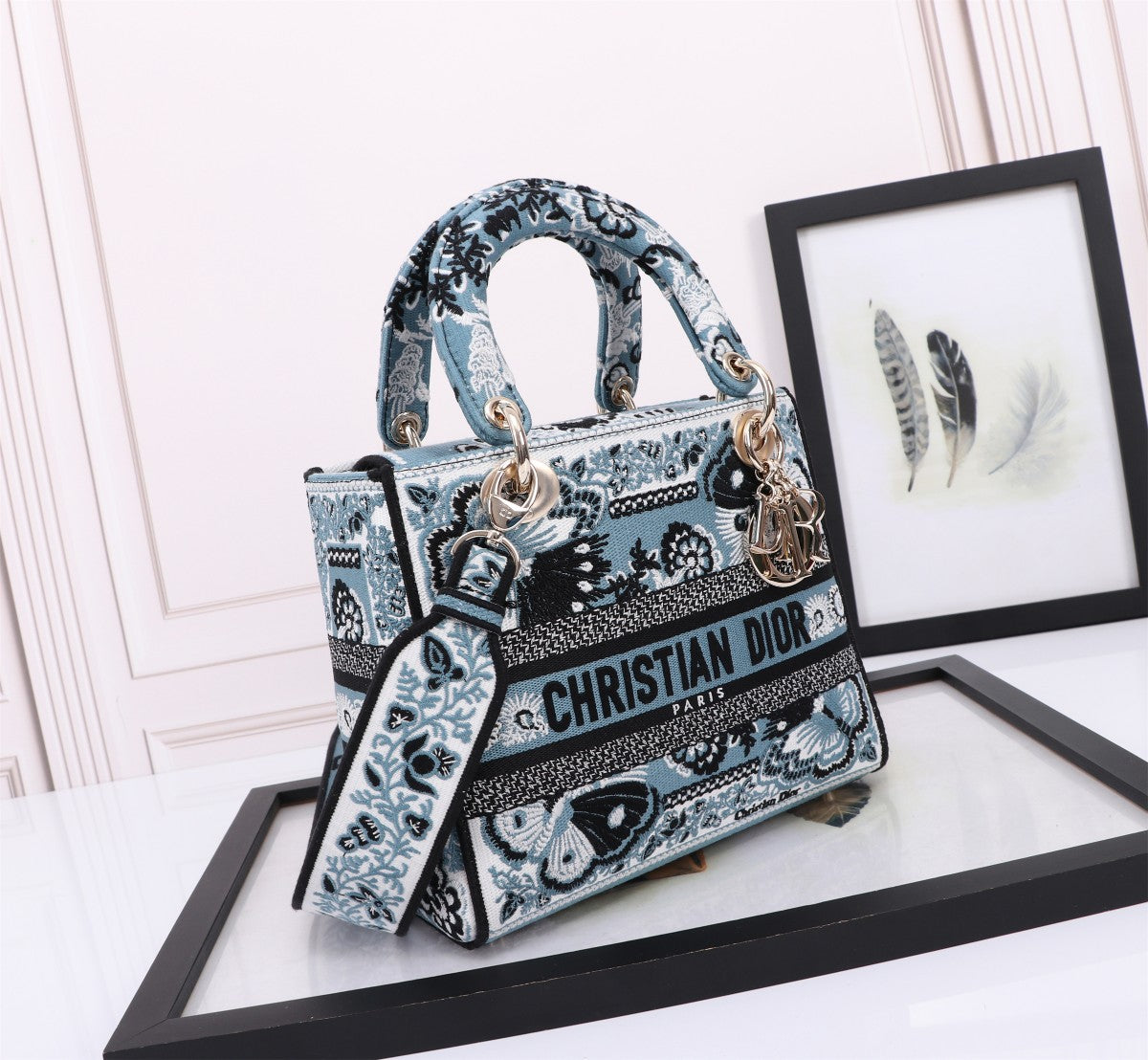 Christian Dior Lady D-Lite Bag - Blue Multi Butterfly Embroidery