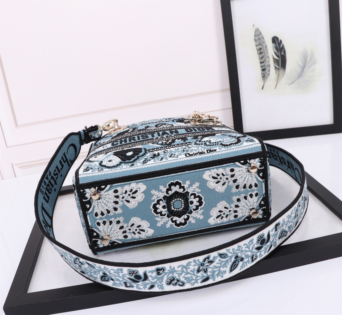 Christian Dior Lady D-Lite Bag - Blue Multi Butterfly Embroidery