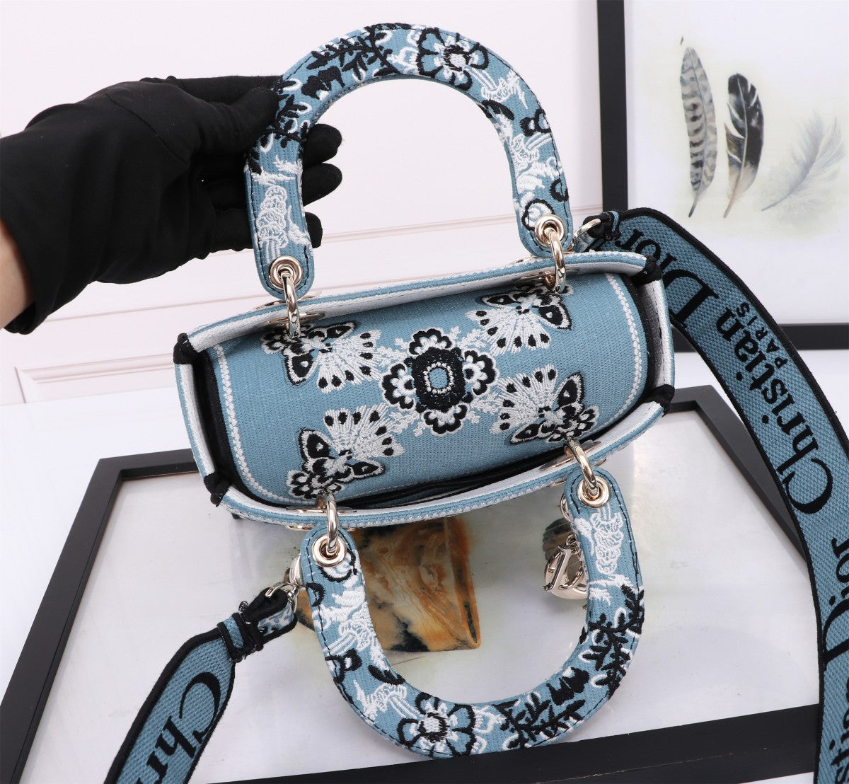 Christian Dior Lady D-Lite Bag - Blue Multi Butterfly Embroidery
