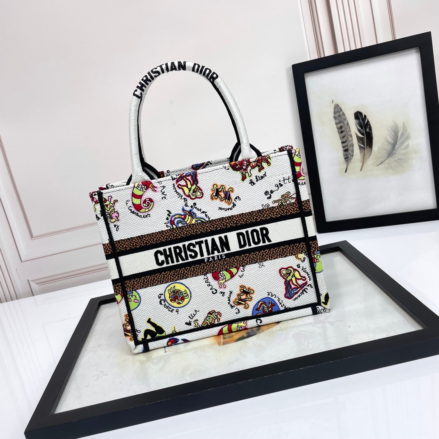 Dior Whimsical Animal Doodle Printed Canvas Tote Bag for Women