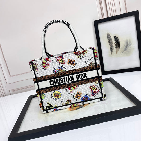 Dior Whimsical Animal Doodle Printed Canvas Tote Bag for Women