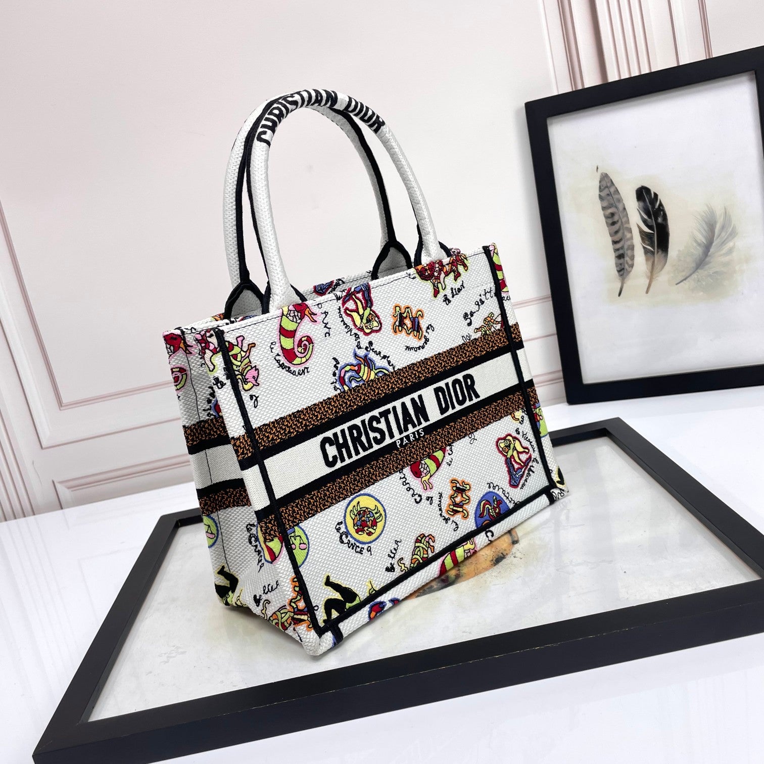 Christian Dior Book Tote Canvas Bag with Multi-Color Animal Print