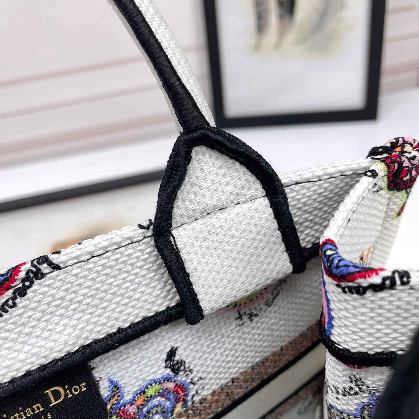 Dior Whimsical Cartoon Pattern Canvas Handbag Tote with Top Handles