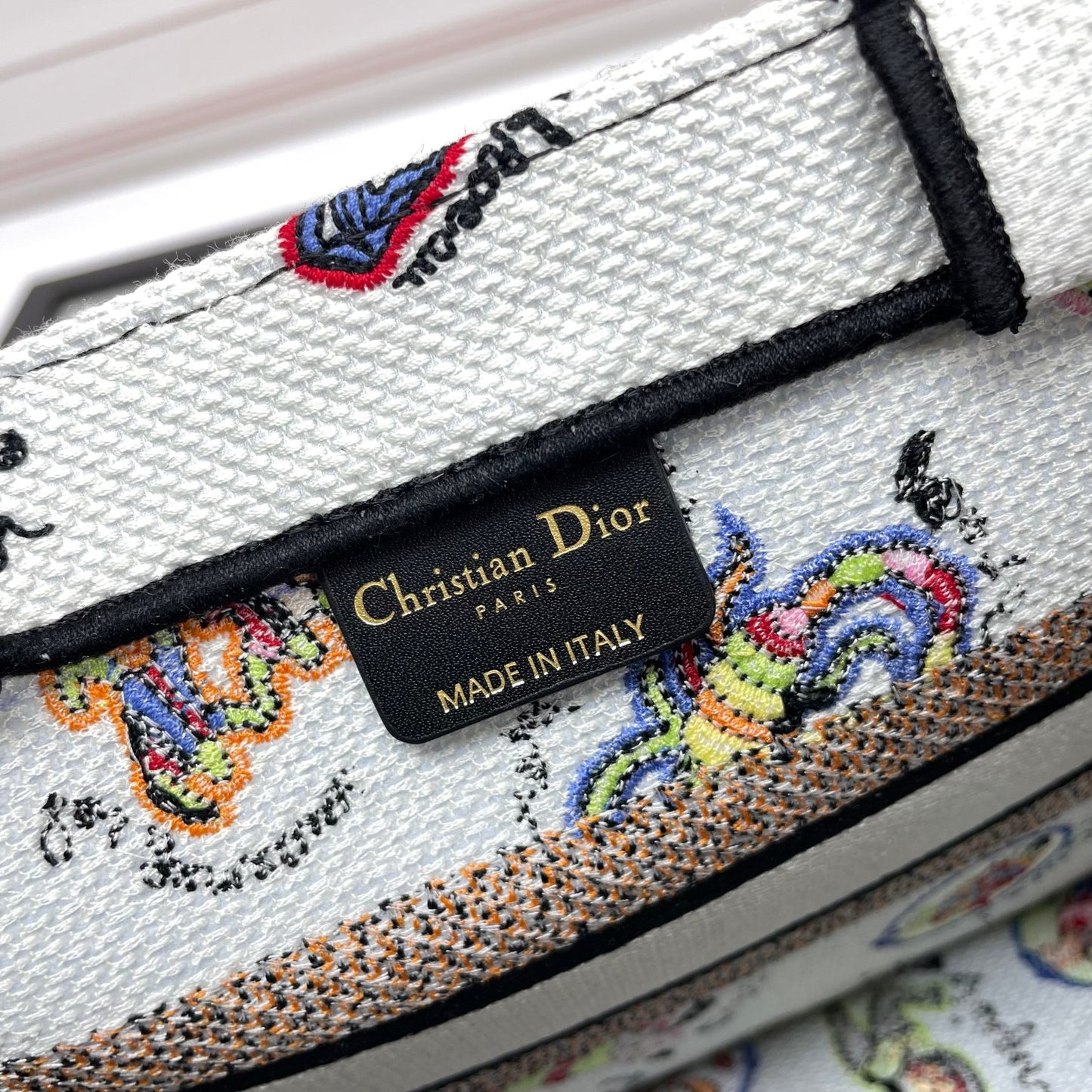 Christian Dior Book Tote Bag with Multi-Color Patterned Embroidery