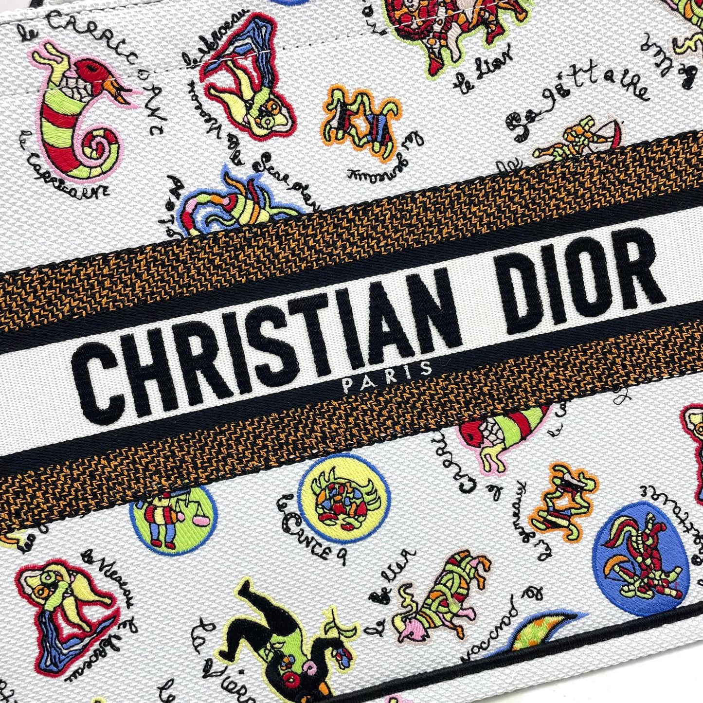 Christian Dior Medium Book Tote - White Multicolor Animal Print Embroidered Canvas Bag
