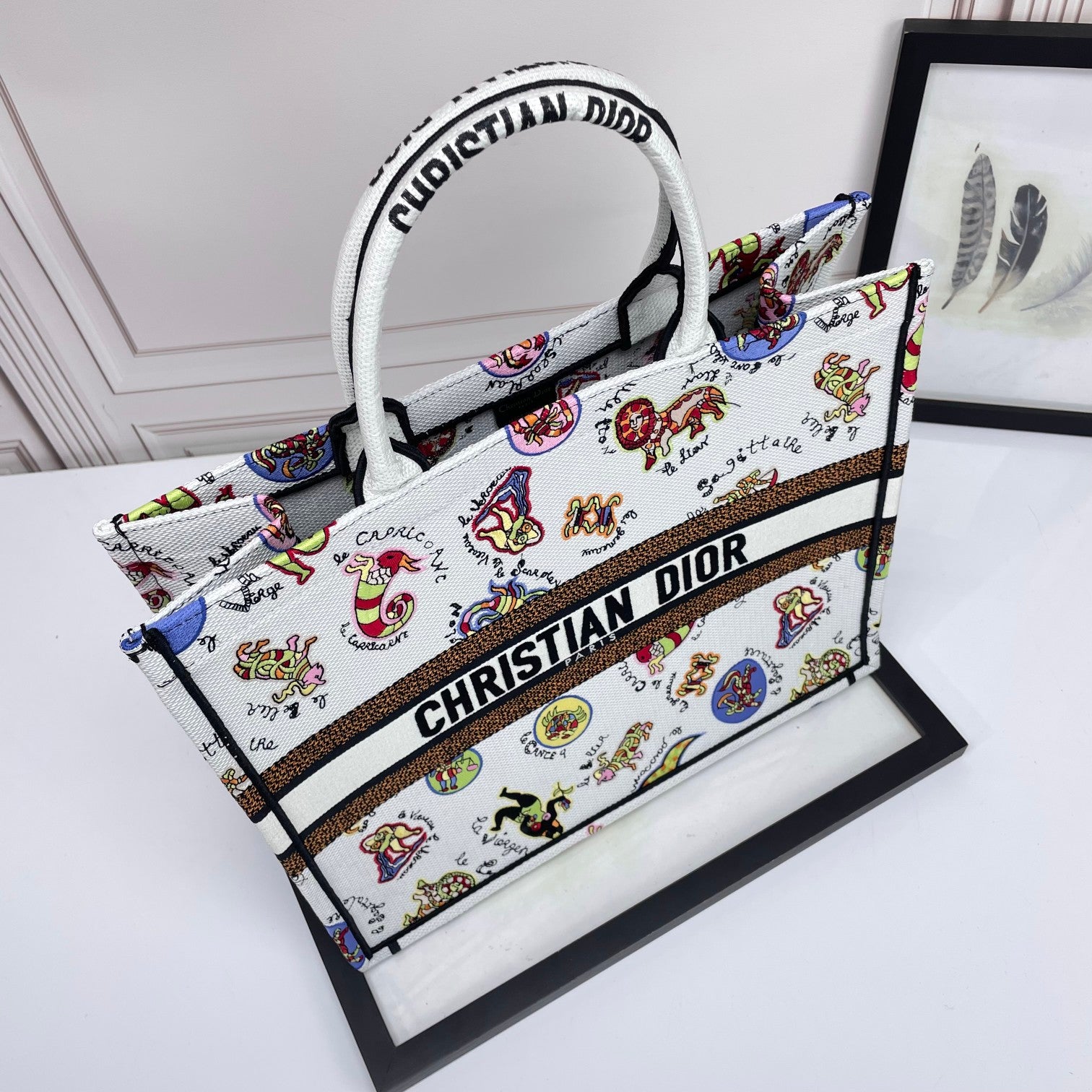 Christian Dior Book Tote Bag with Multi-Color Animal Illustration Pattern