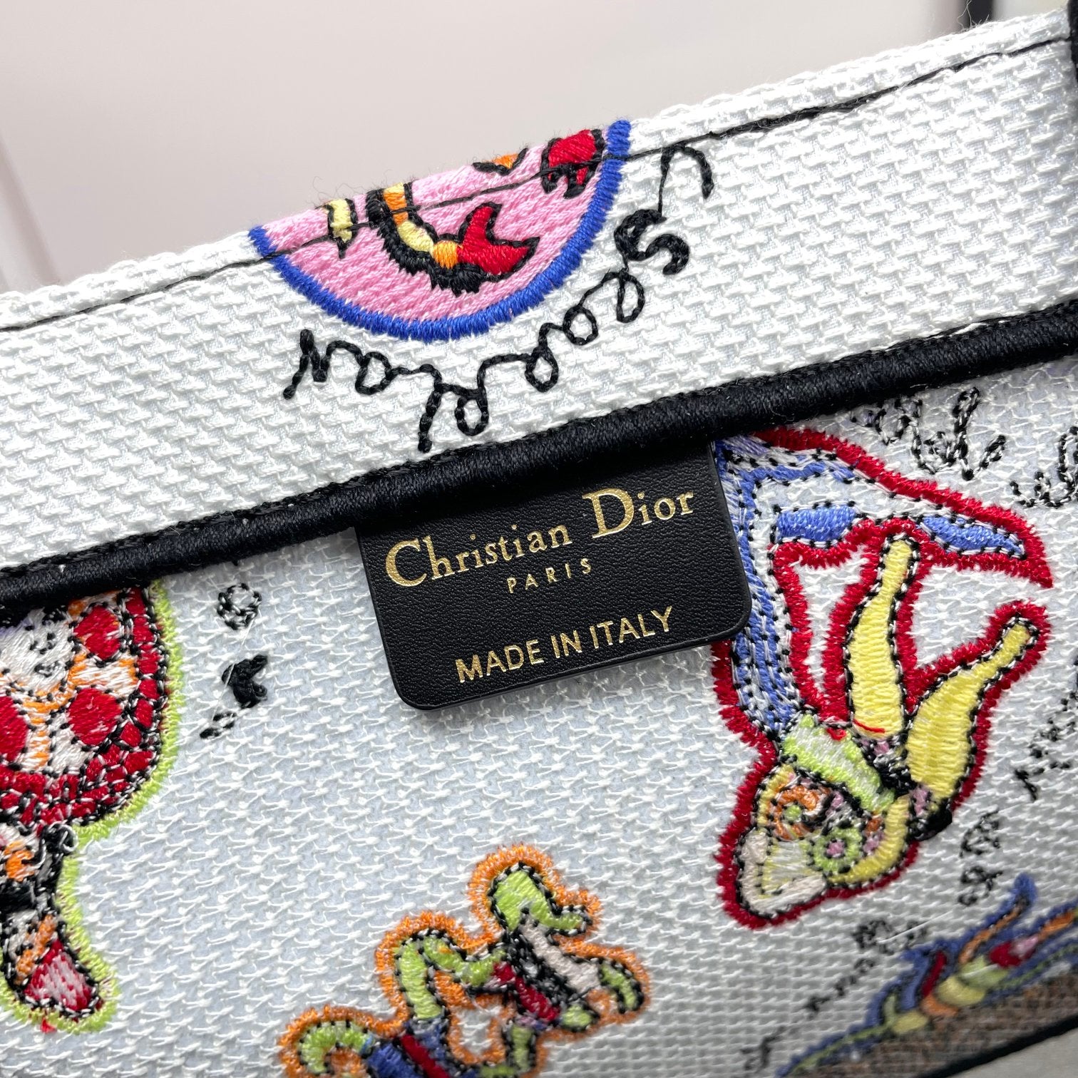 Dior Large Canvas Tote Bag with Colorful Cartoon Animal Print
