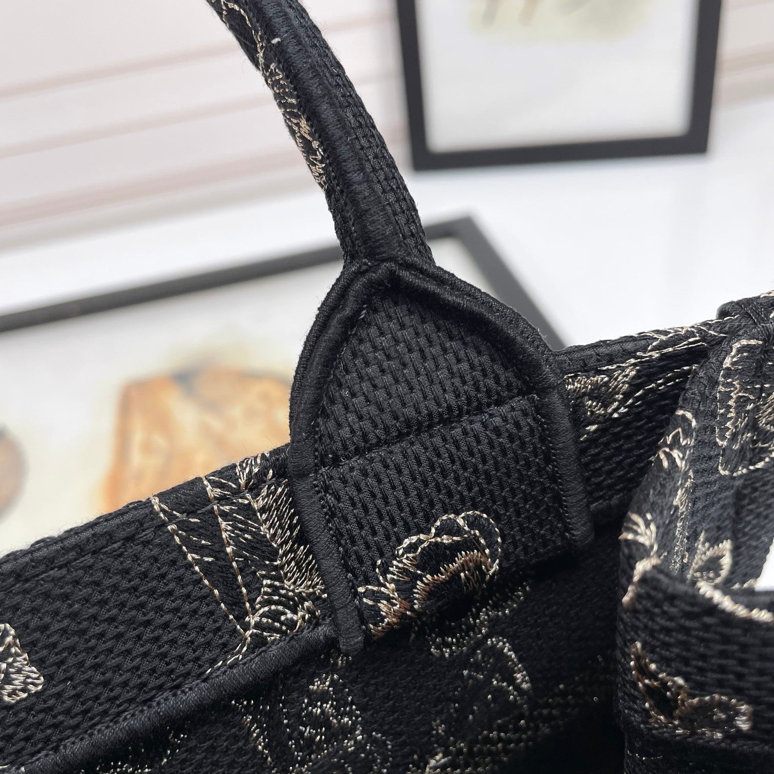 Dior Elegant Black and White Butterfly Pattern Canvas Tote Handbag