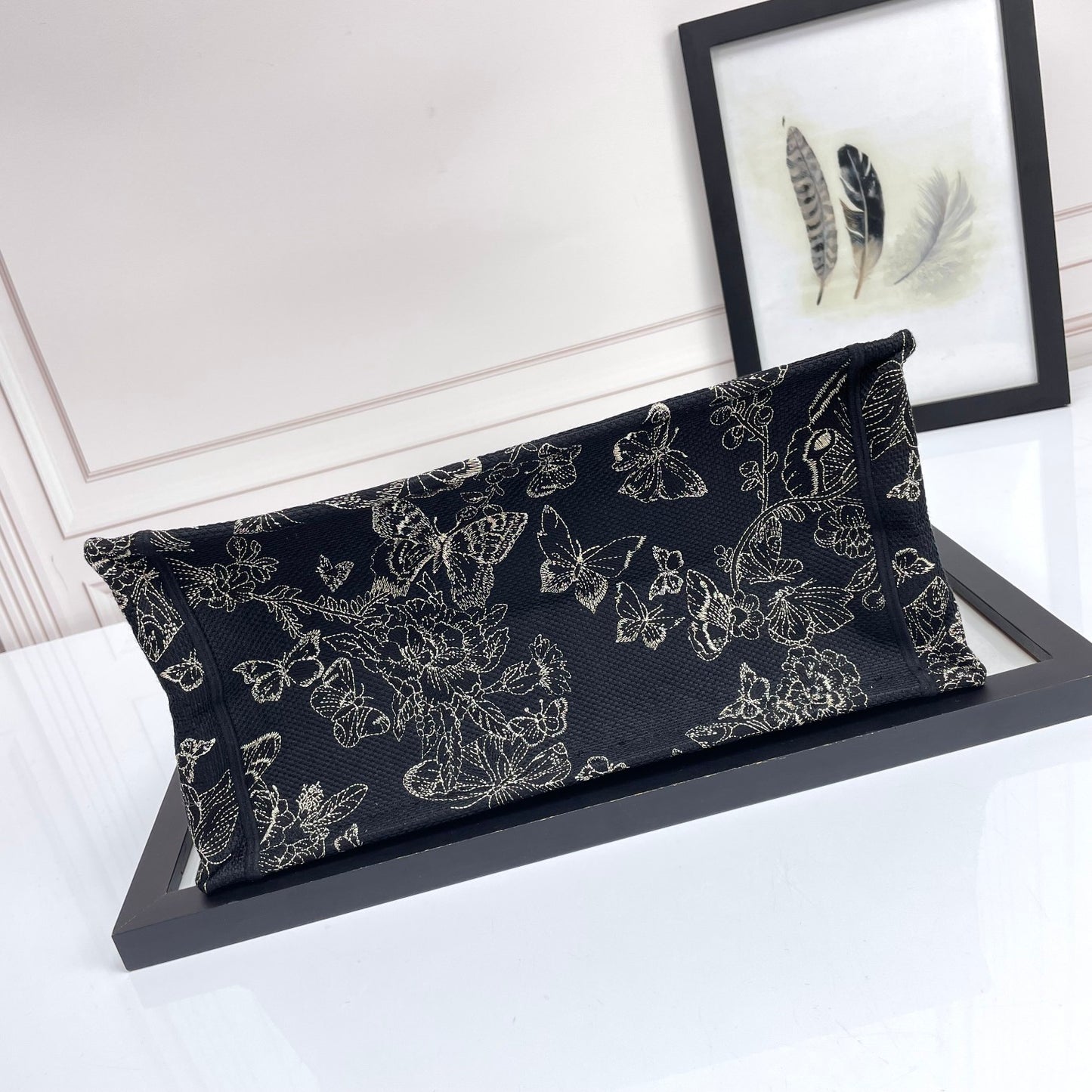 Christian Dior Medium Book Tote Black and Beige Butterfly Embroidered Canvas