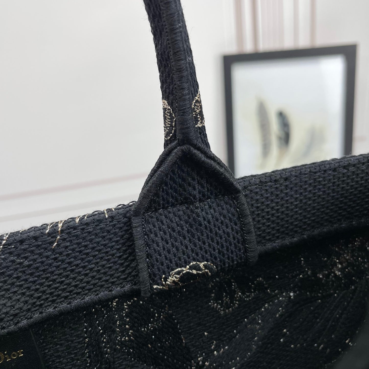 Dior Black and White Embroidered Butterfly Floral Canvas Tote Bag