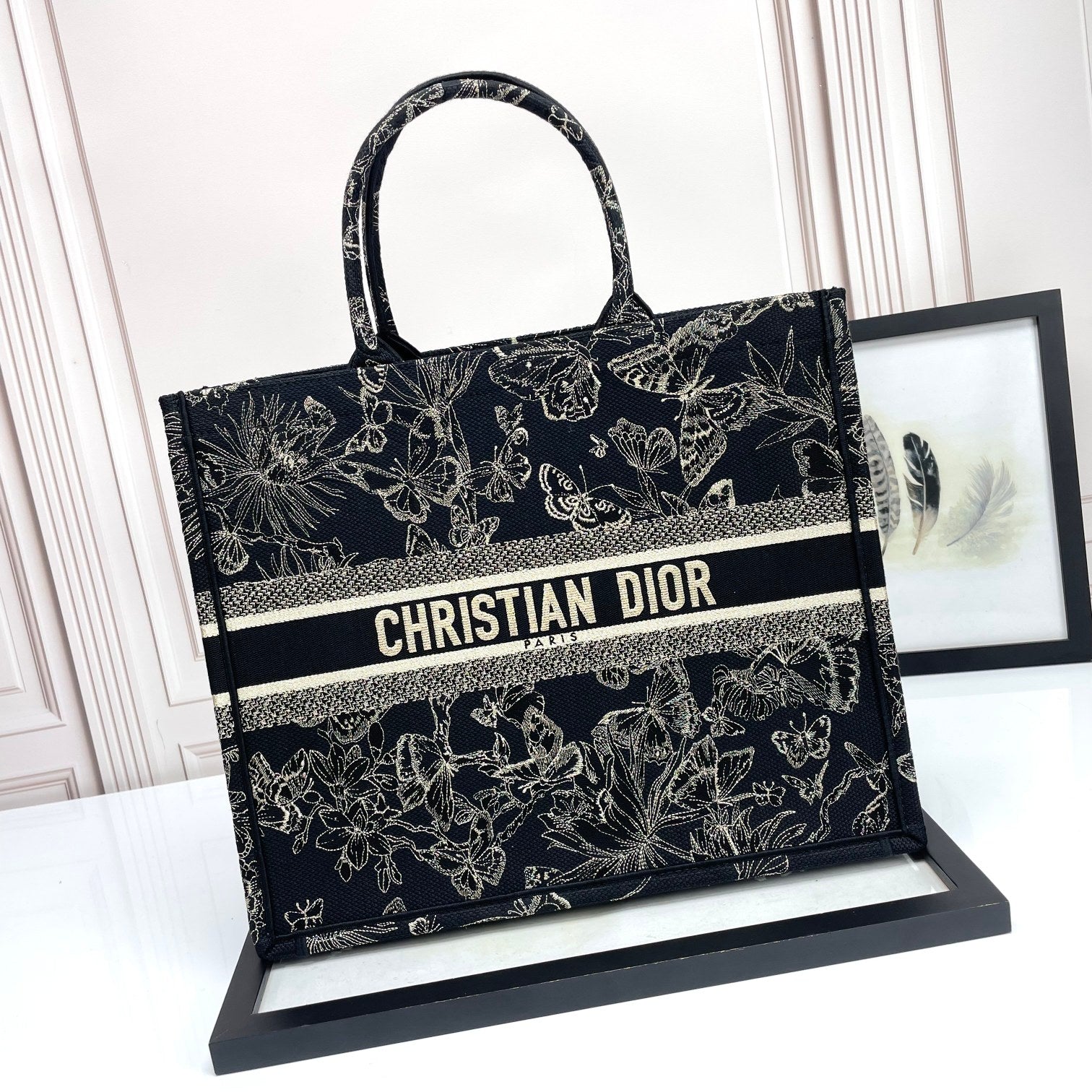 Dior Vintage Butterfly Floral Embroidered Canvas Tote Bag