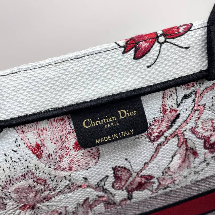 Christian Dior Medium Book Tote - Red and White Butterfly Embroidered Canvas