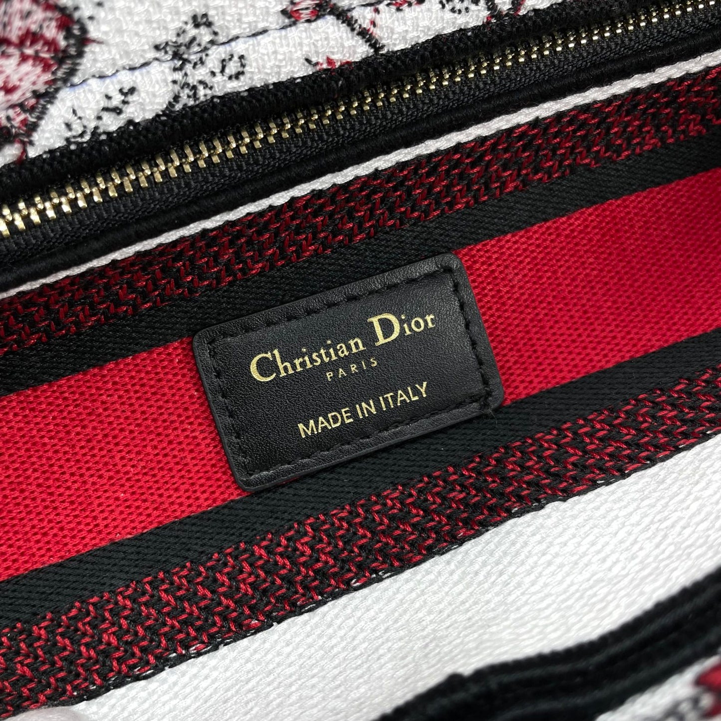 Dior Luxury Red Floral Butterfly Embroidered Handbag with Wide Strap