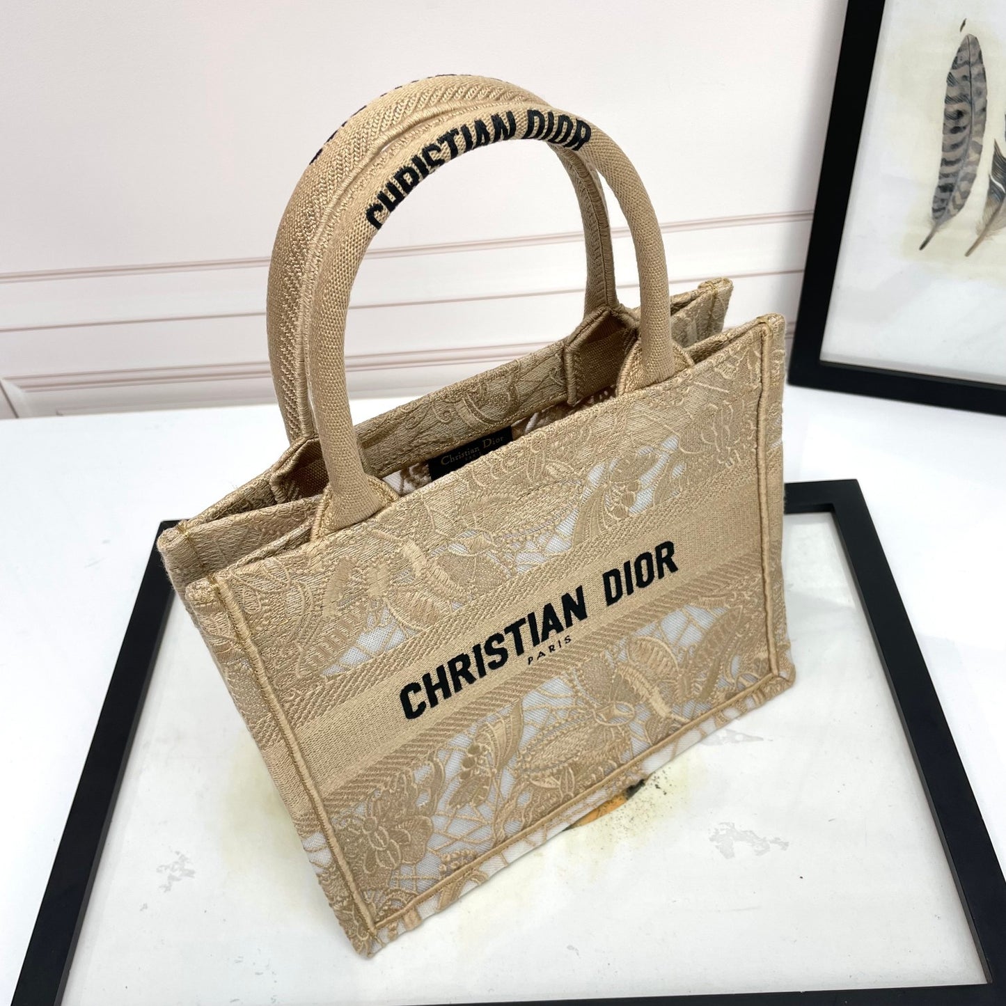 Christian Dior Medium Book Tote - Beige Embroidered Canvas Handbag