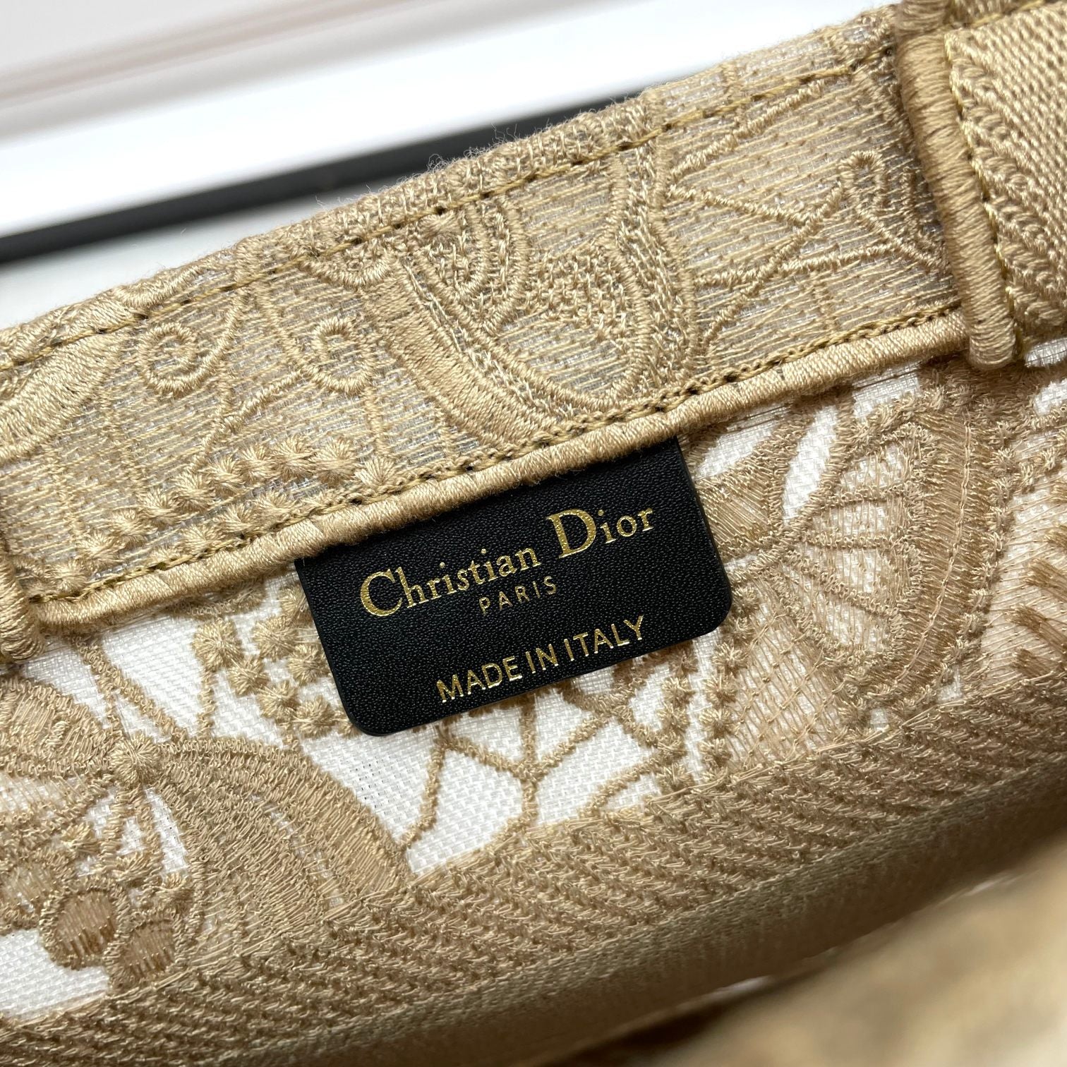 Dior Elegant Beige Floral Lace Embroidered Canvas Tote Handbag