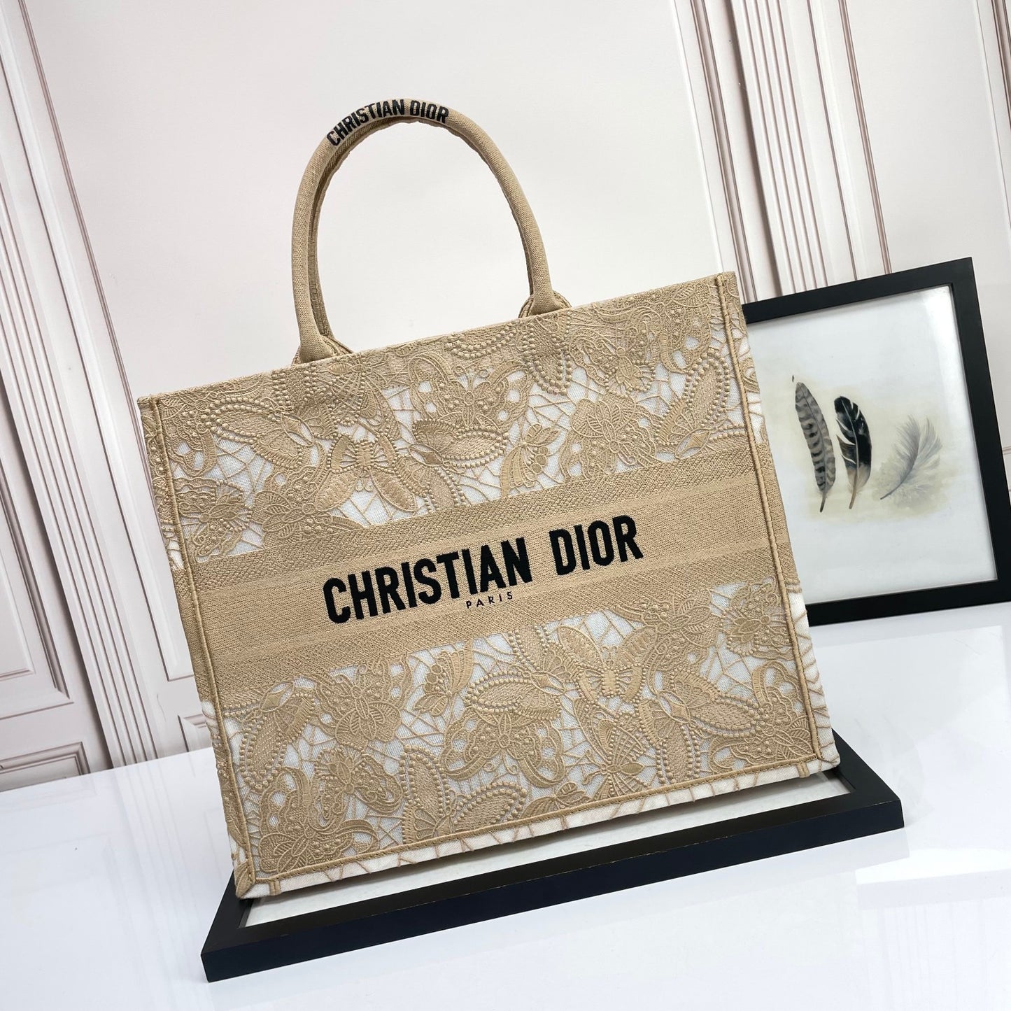 Christian Dior Book Tote Medium Beige Canvas with Cannage Embroidery