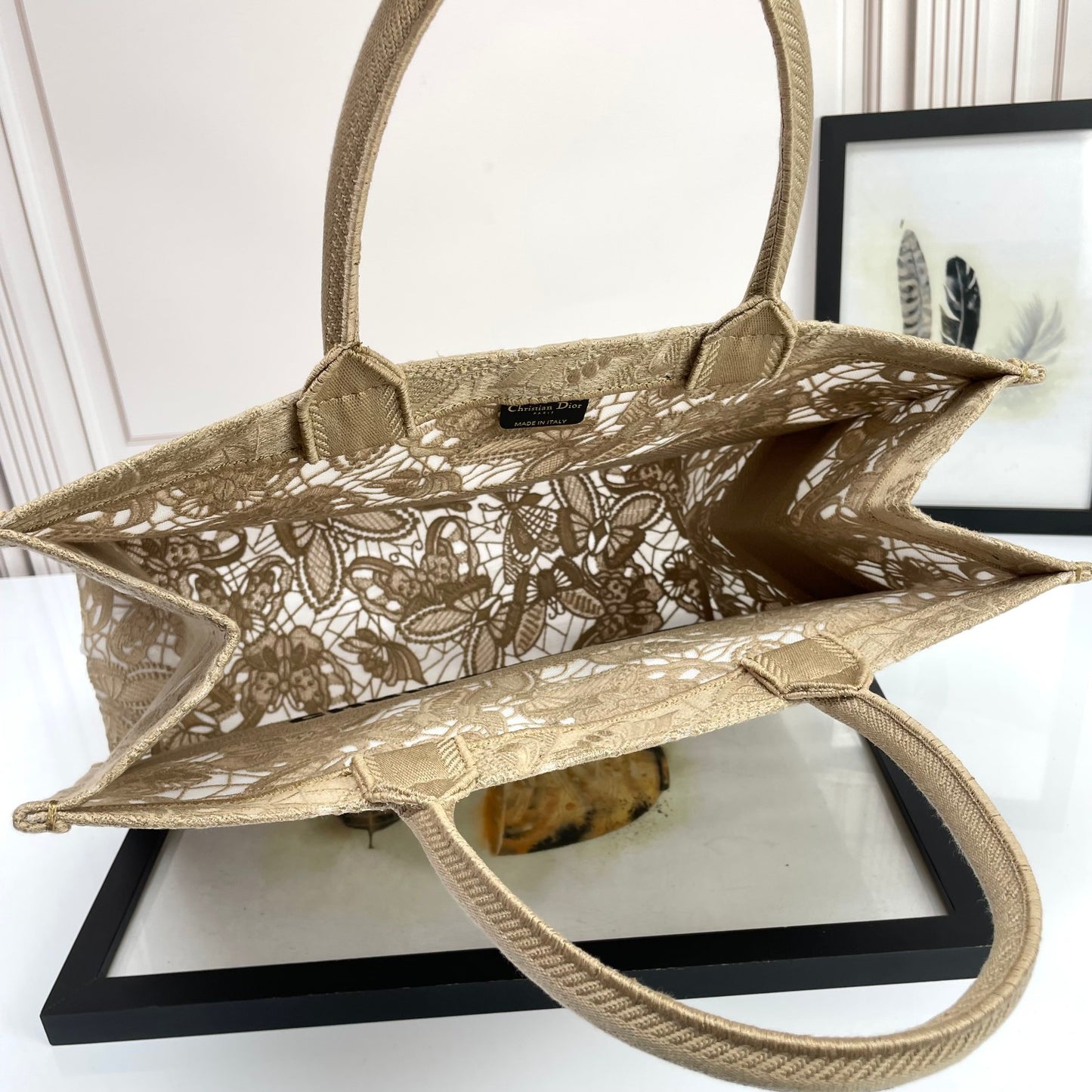 Christian Dior Book Tote Medium Beige Canvas with Cannage Embroidery