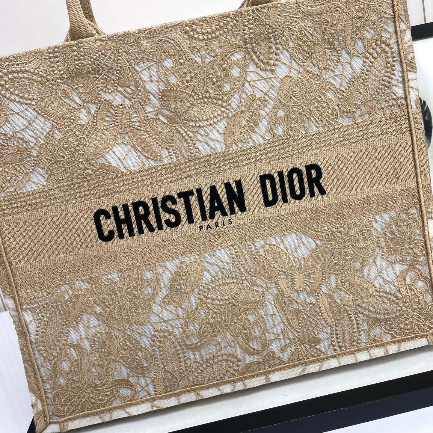 Christian Dior Book Tote Medium Beige Canvas with Cannage Embroidery