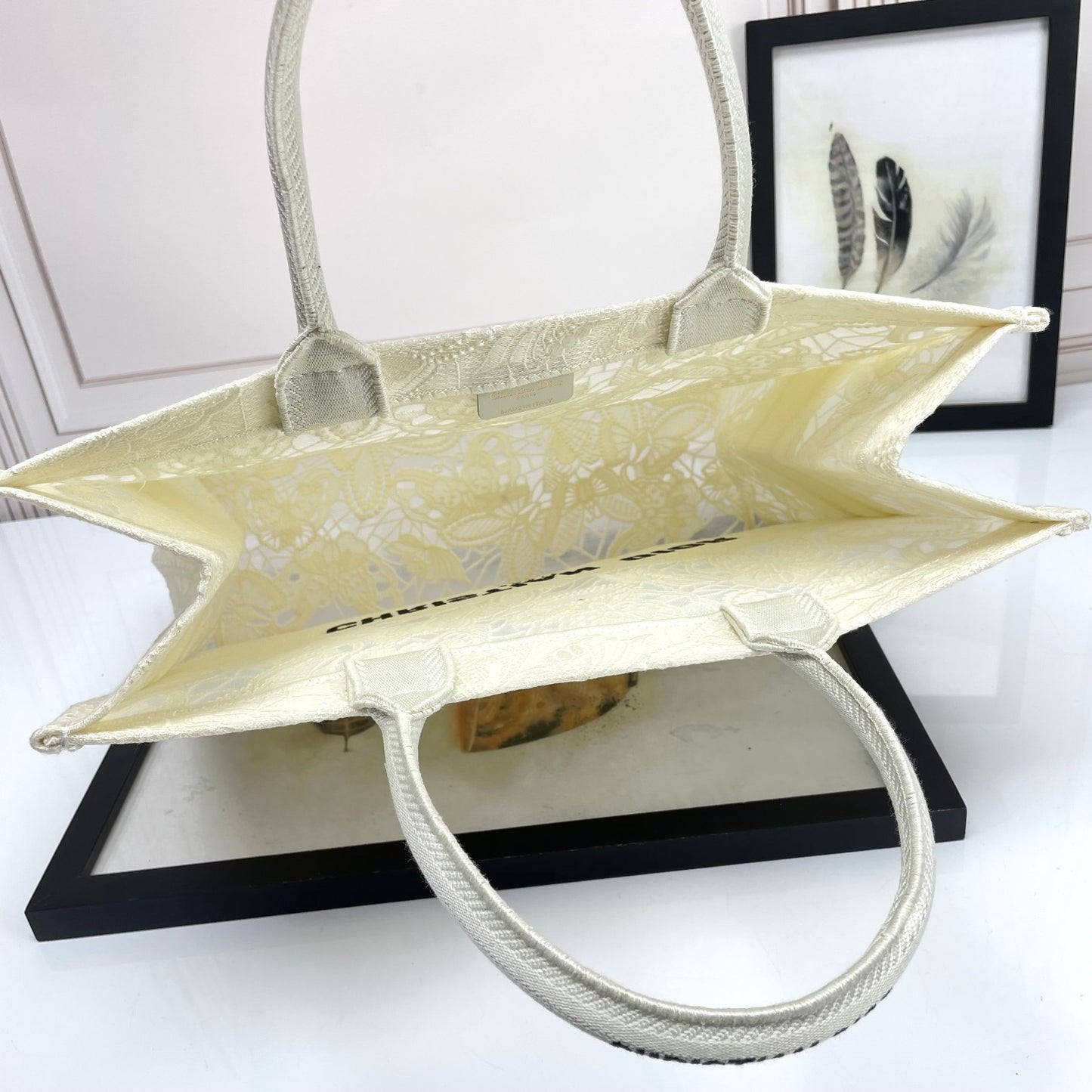 Christian Dior Large Book Tote White Embroidered Canvas Handbag