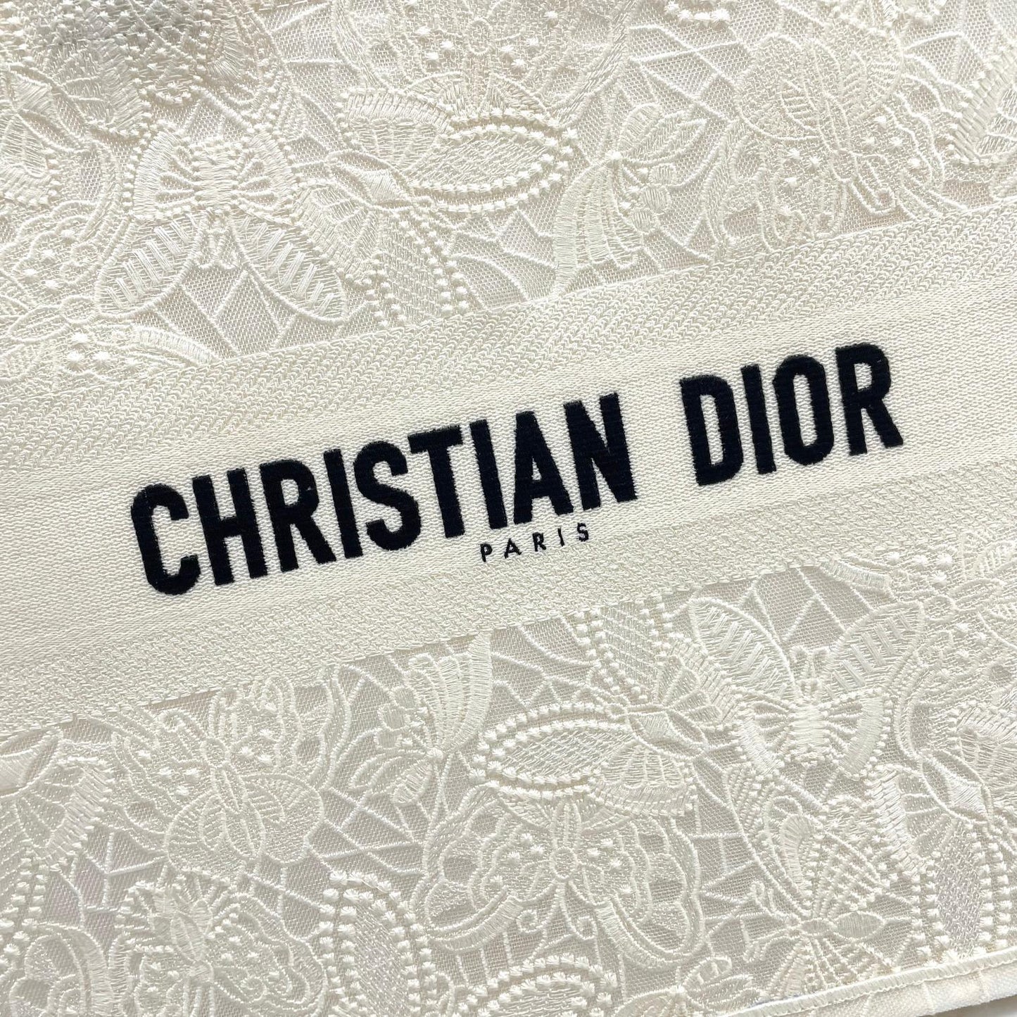 Dior Elegant White Floral Embroidered Canvas Top Handle Tote Bag
