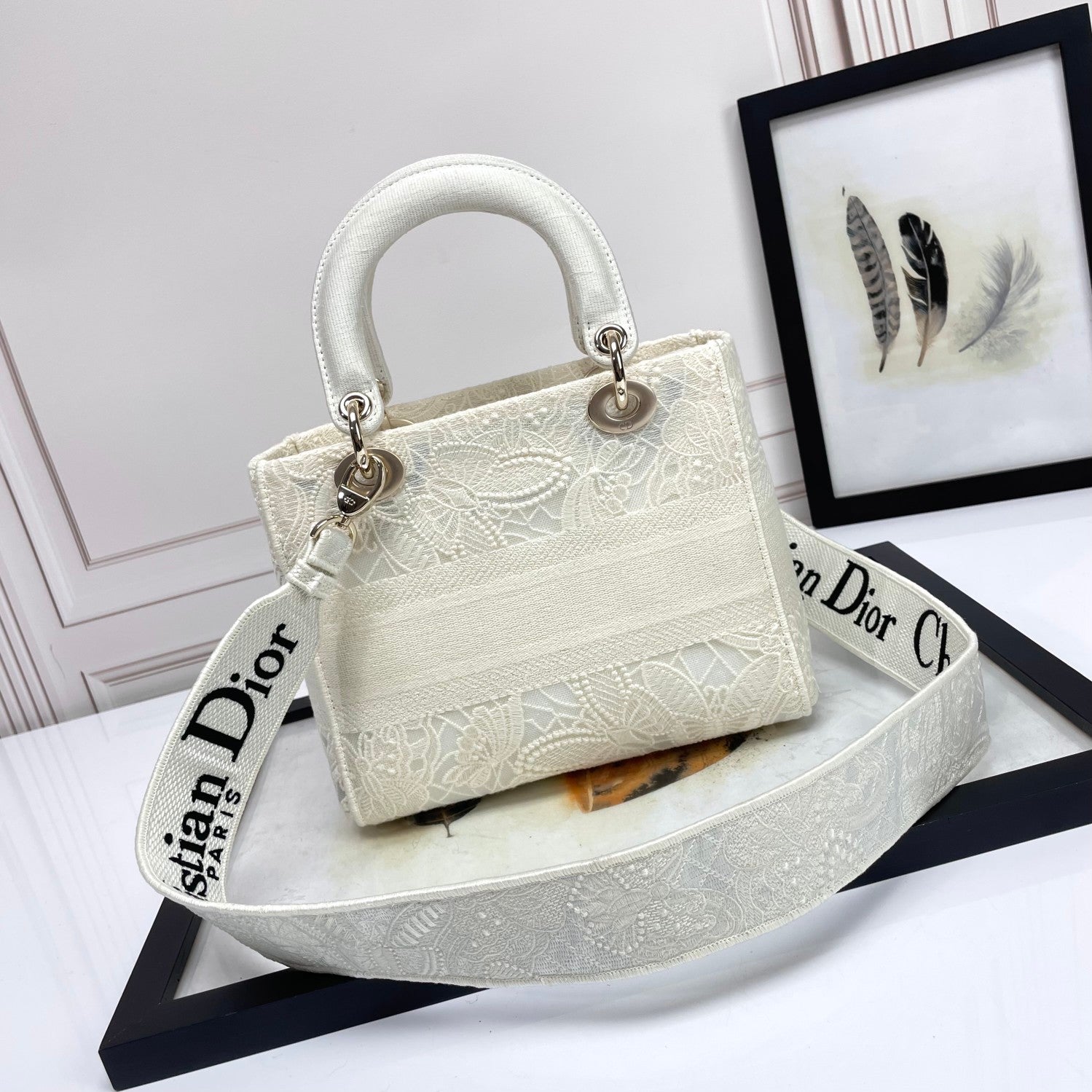 Christian Dior Lady D-Lite White Paisley Embroidered Handbag