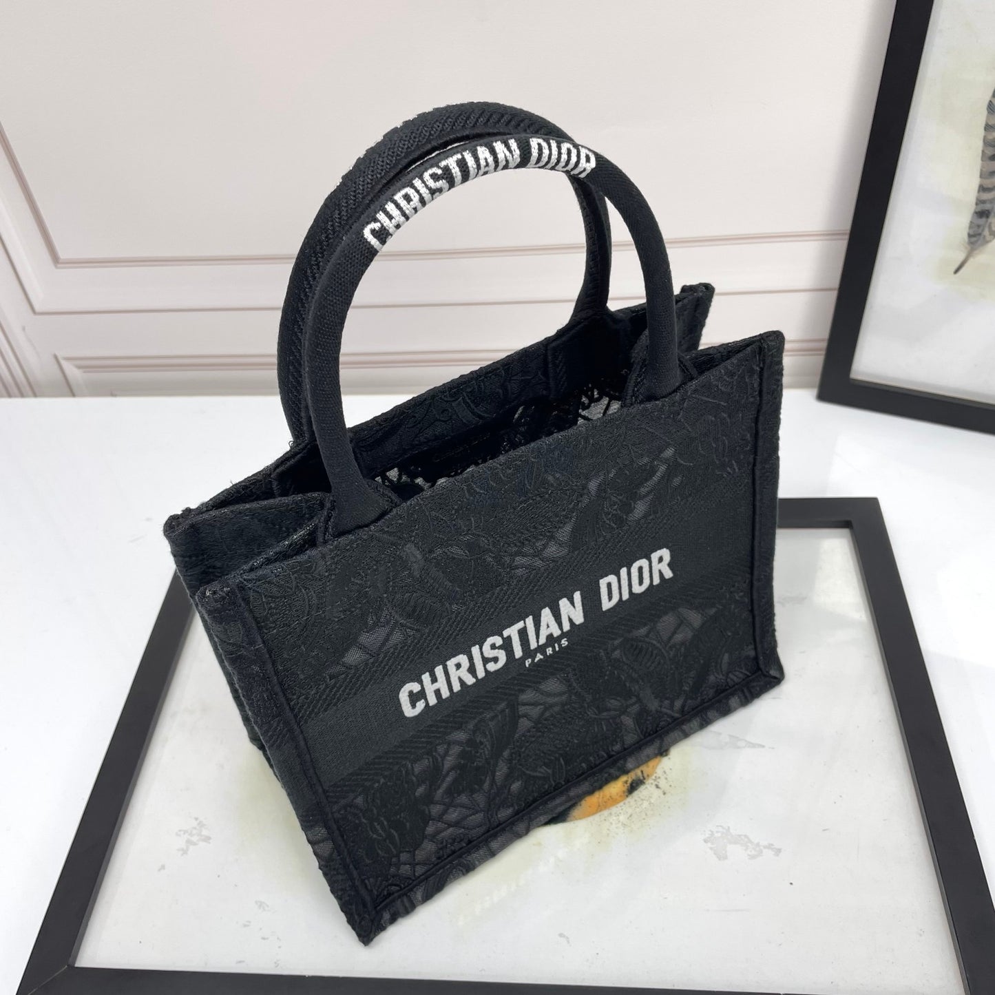Christian Dior Small Book Tote - Black Embroidered Canvas Handbag