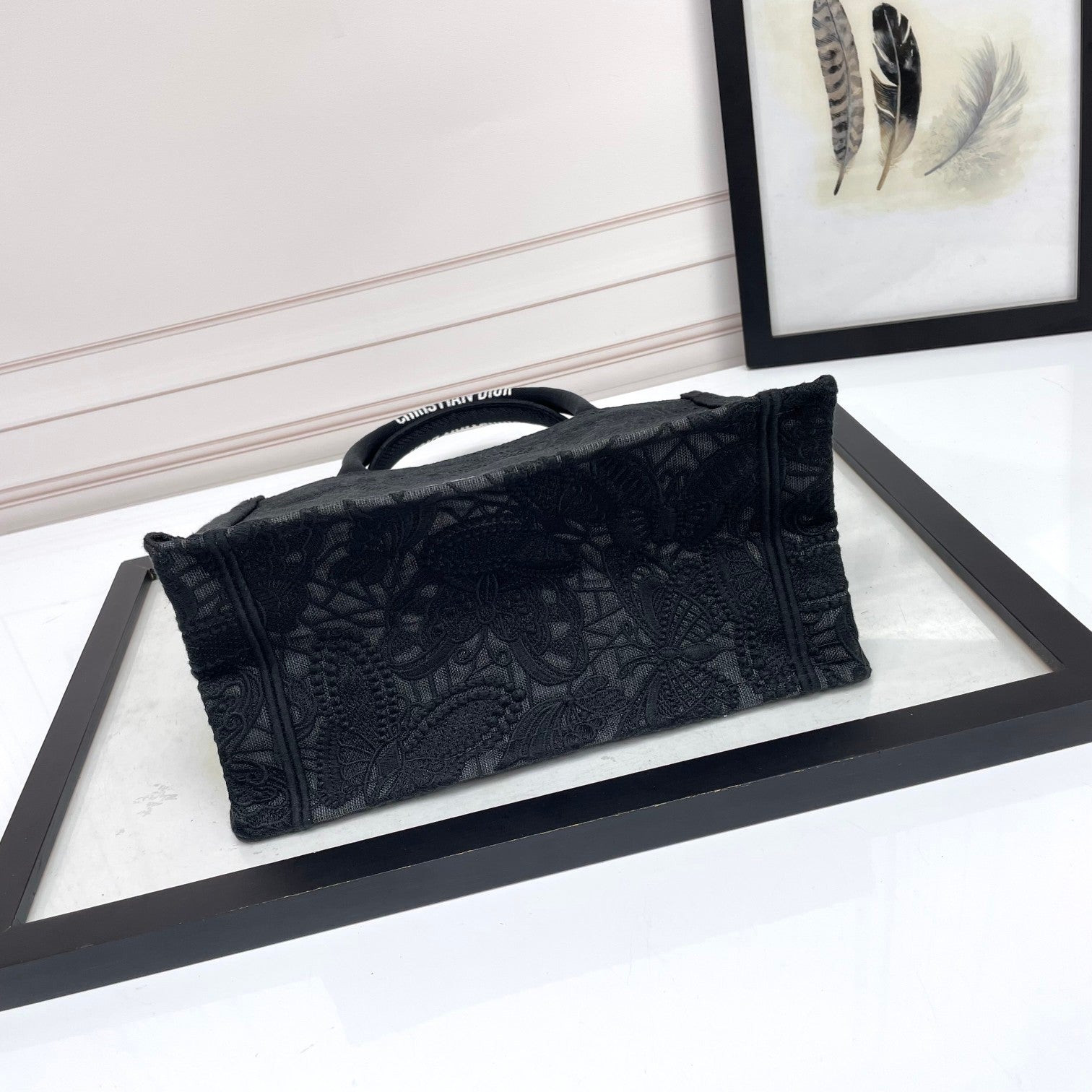Christian Dior Small Book Tote - Black Embroidered Canvas Handbag