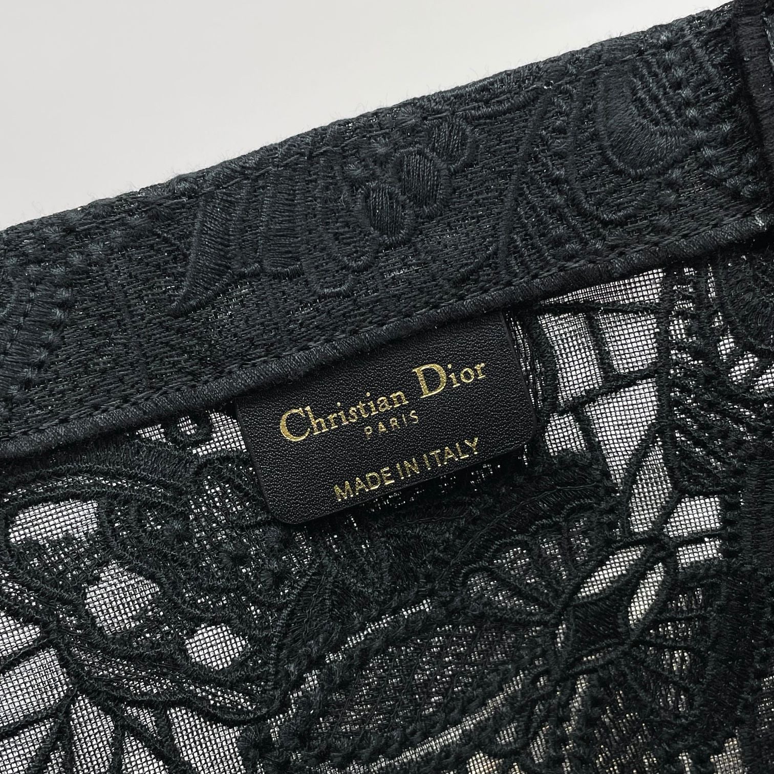 Dior Elegant Black Embroidered Floral Canvas Tote Bag with Top Handles