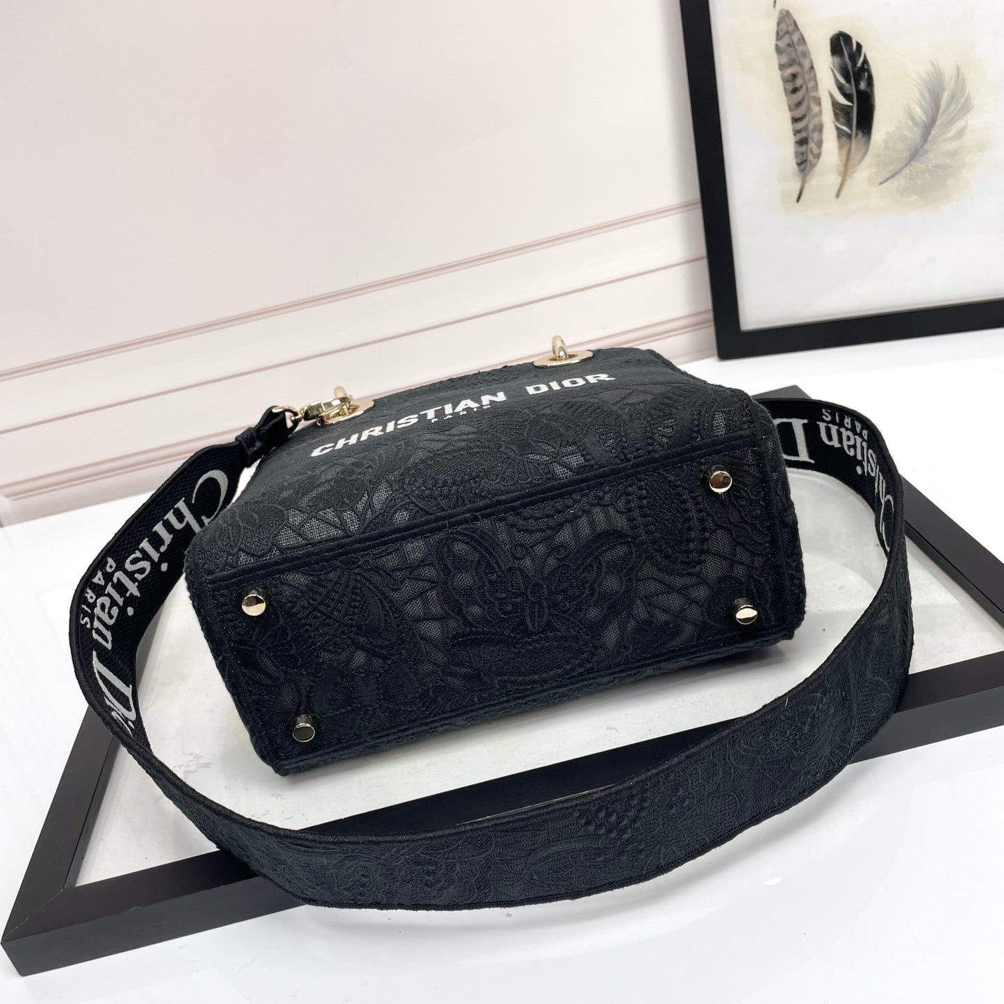 Dior Black Embroidered Canvas Top Handle Handbag with Charms