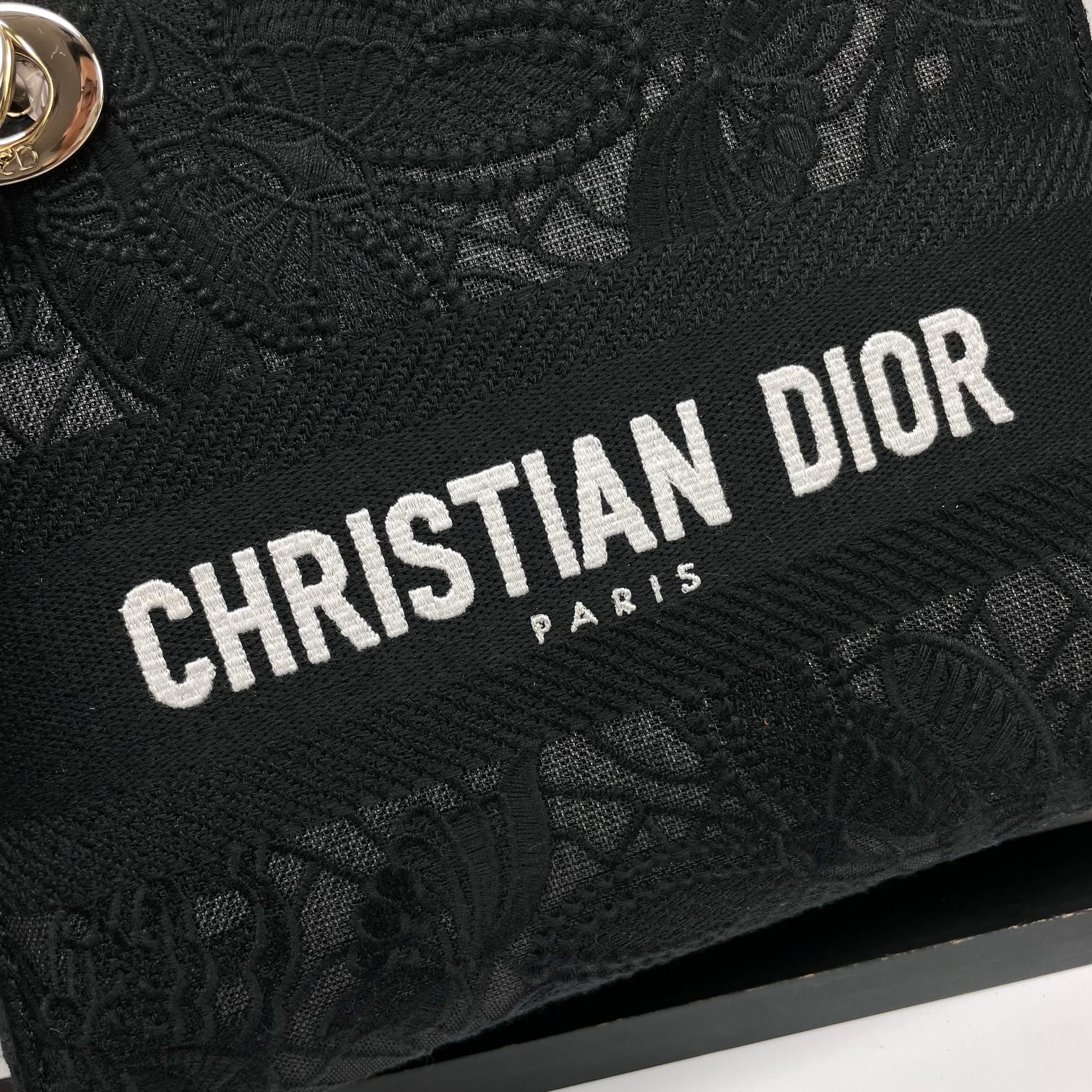 Dior Black Embroidered Canvas Top Handle Handbag with Charms